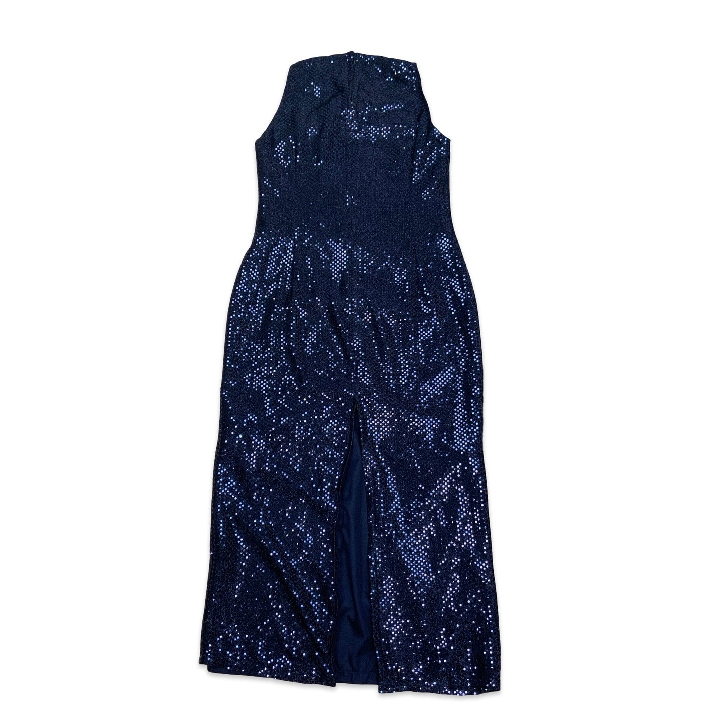 Vintage Blue Sequin Maxi Dress with Slit 10