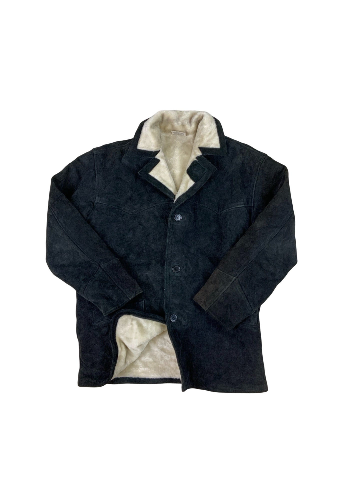 Vintage Dark Navy Leather Fleece Lined Coat M L
