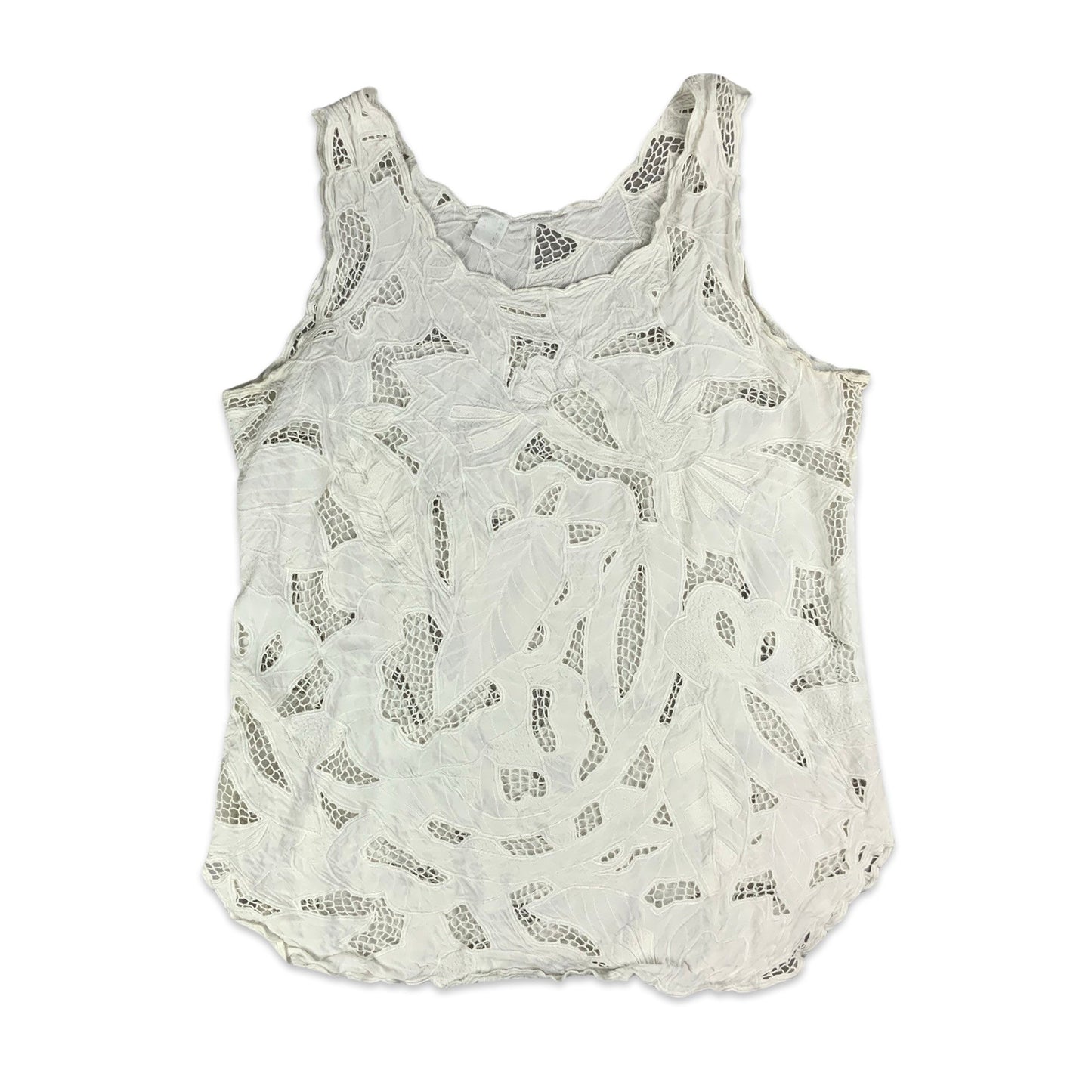 Vintage White Vest Top with Net Cut Outs 6 8 10