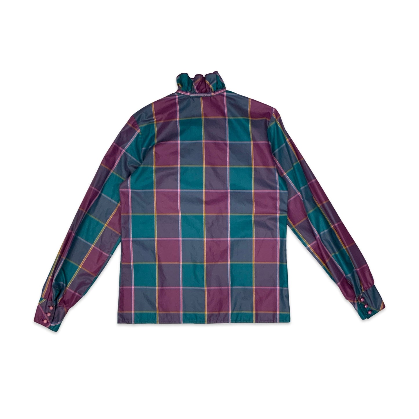 Vintage Purple & Teal Check Shirt with Frilly Collar 12