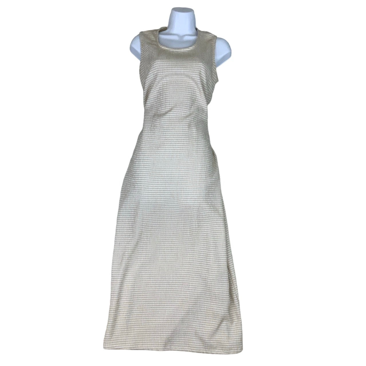 Vintage 90s Y2K Grunge ‘Studio Ease’ Brown Beige Check Sleeveless Maxi Dress 10