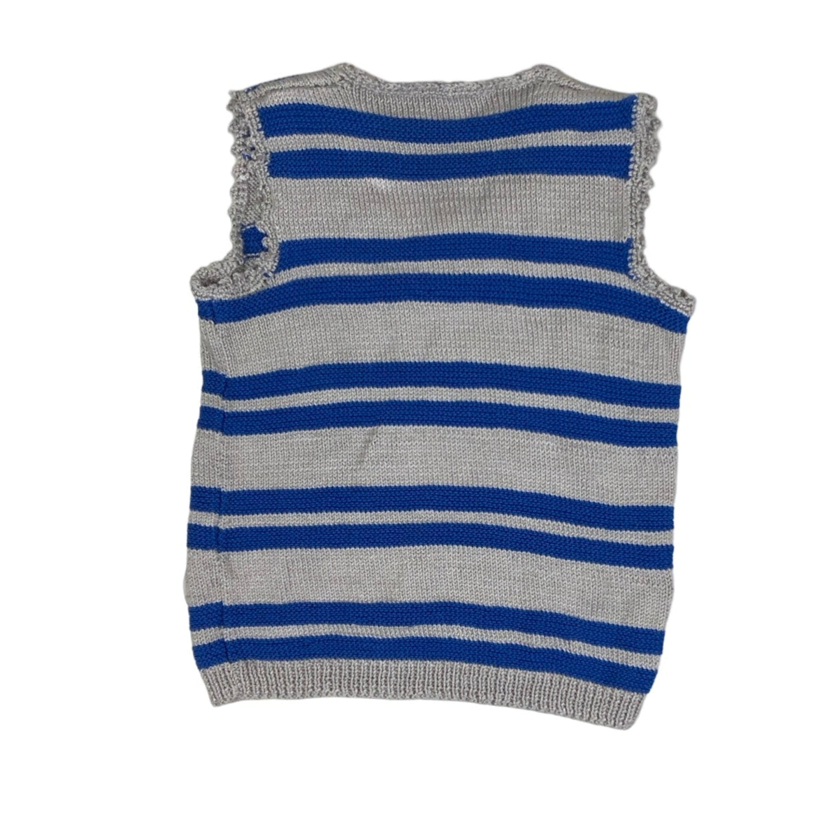 Vintage 80s Blue Grey Striped Knitted Cropped Vest 8 10