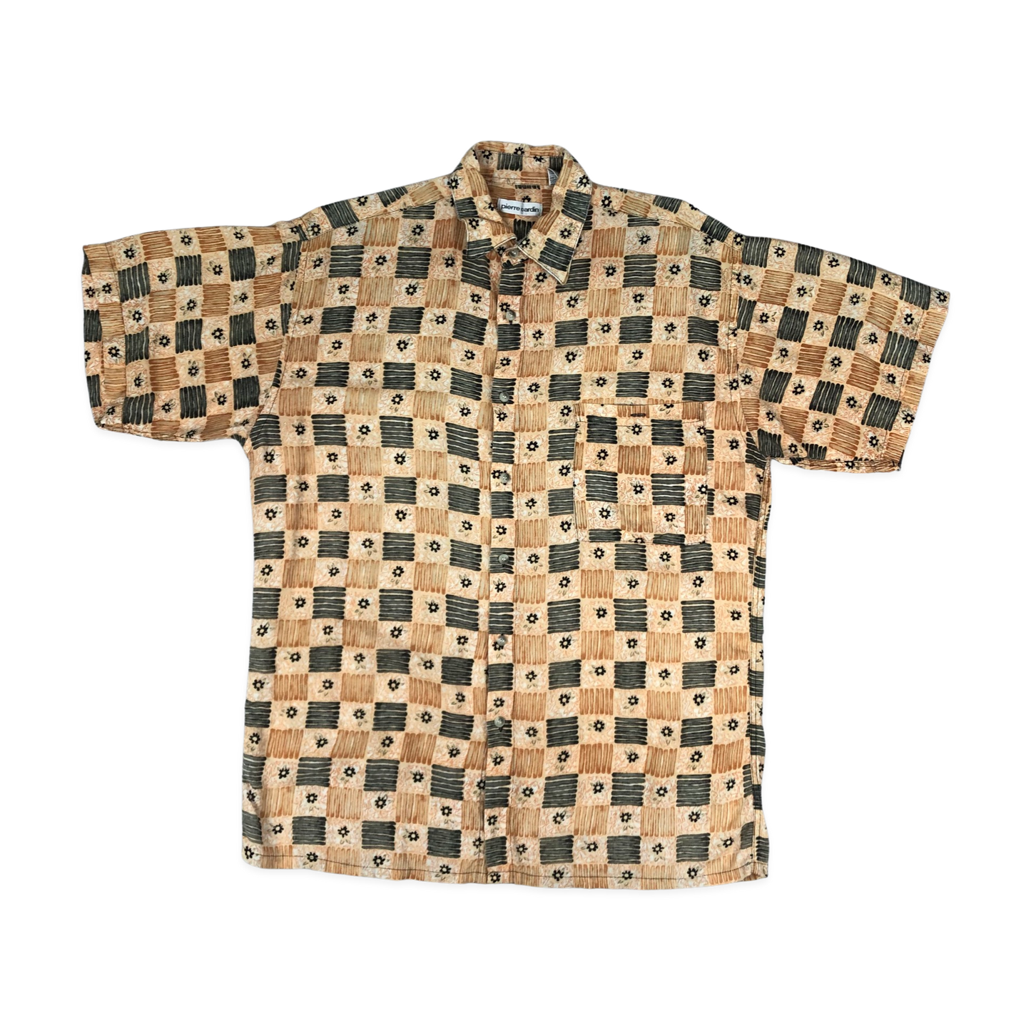 Vintage Pierre Cardin Orange and Black Abstract Print Shirt L