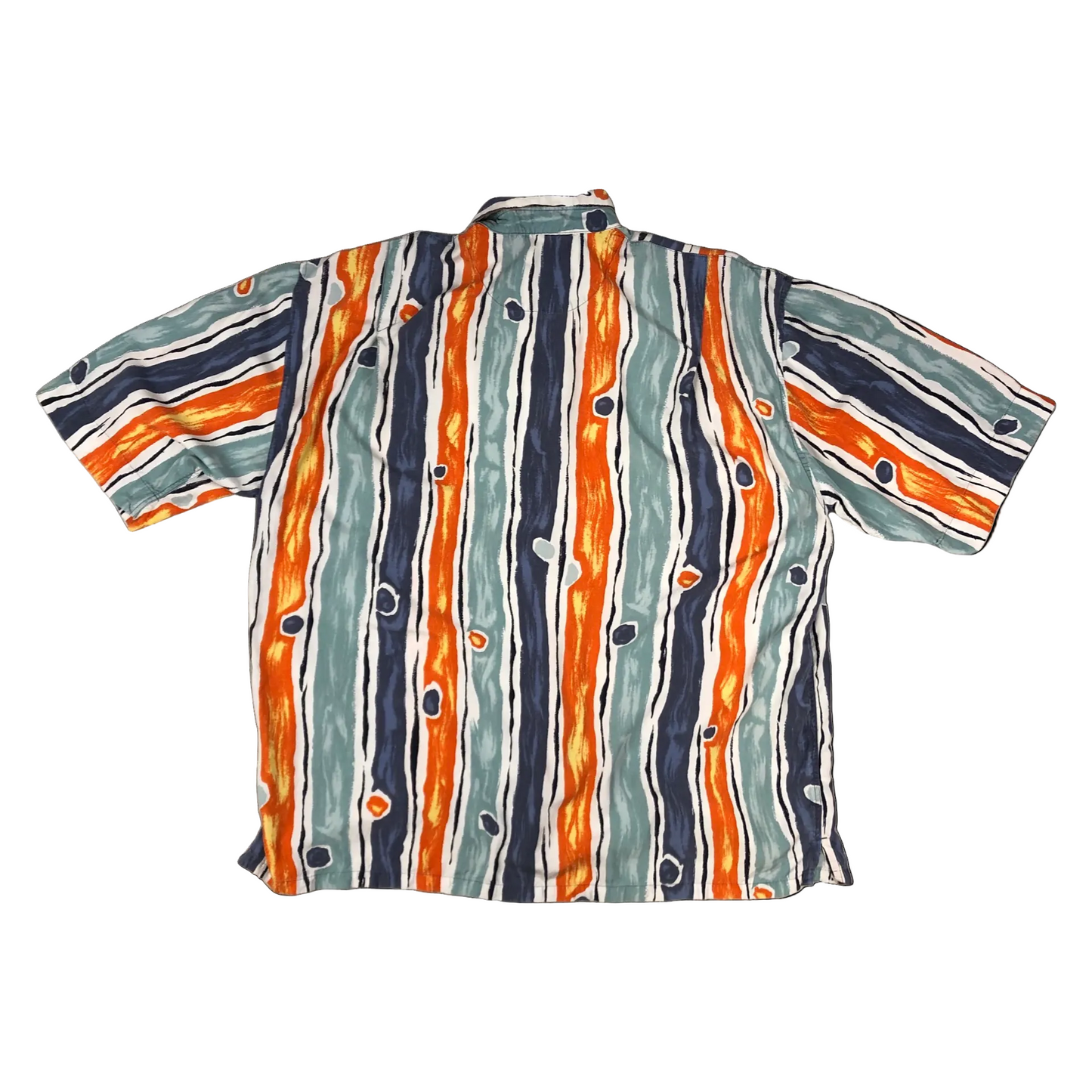 Vintage 90s Abstract Print Orange White and Blue Striped Shirt 2XL