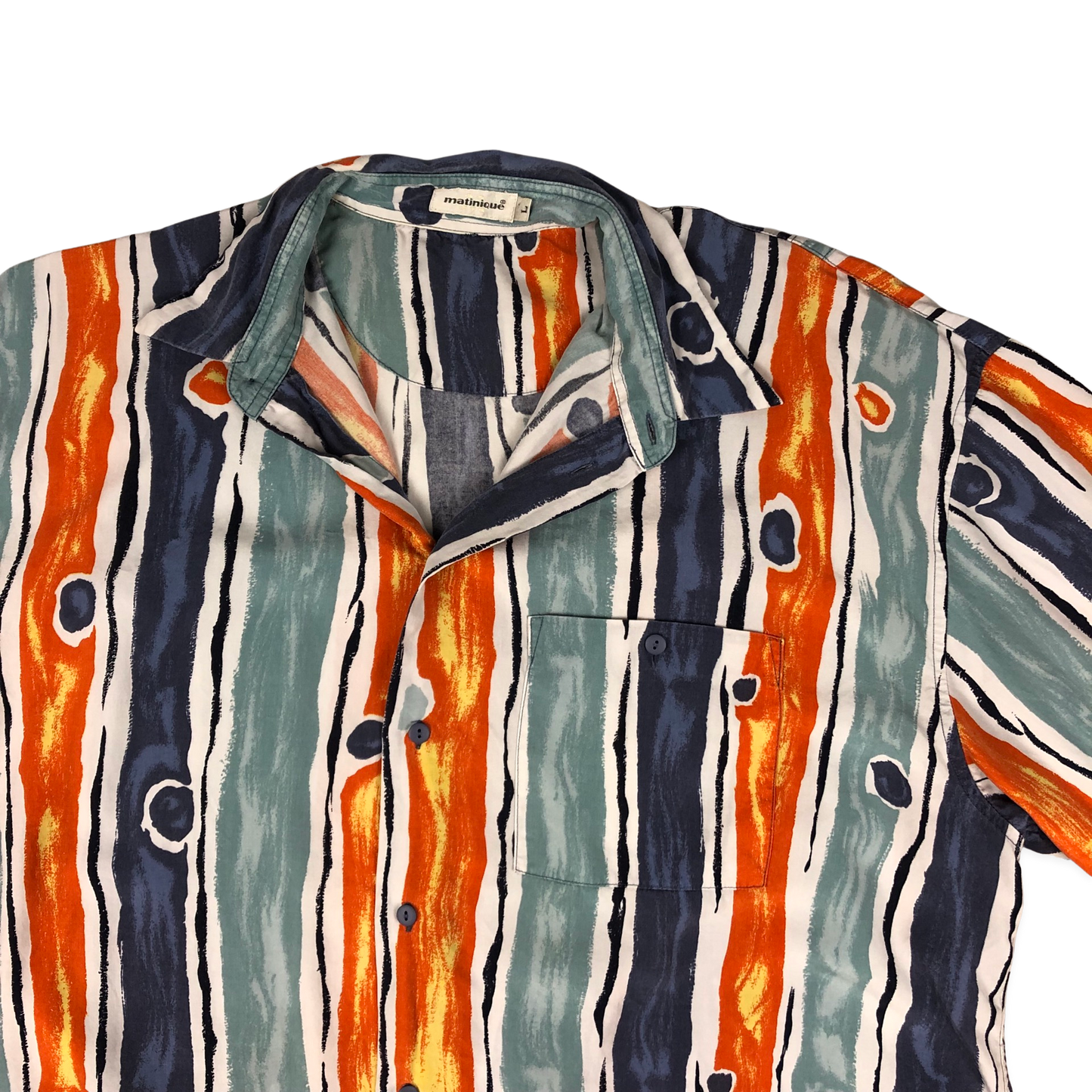 Vintage 90s Abstract Print Orange, White, and Blue Shirt 3XL