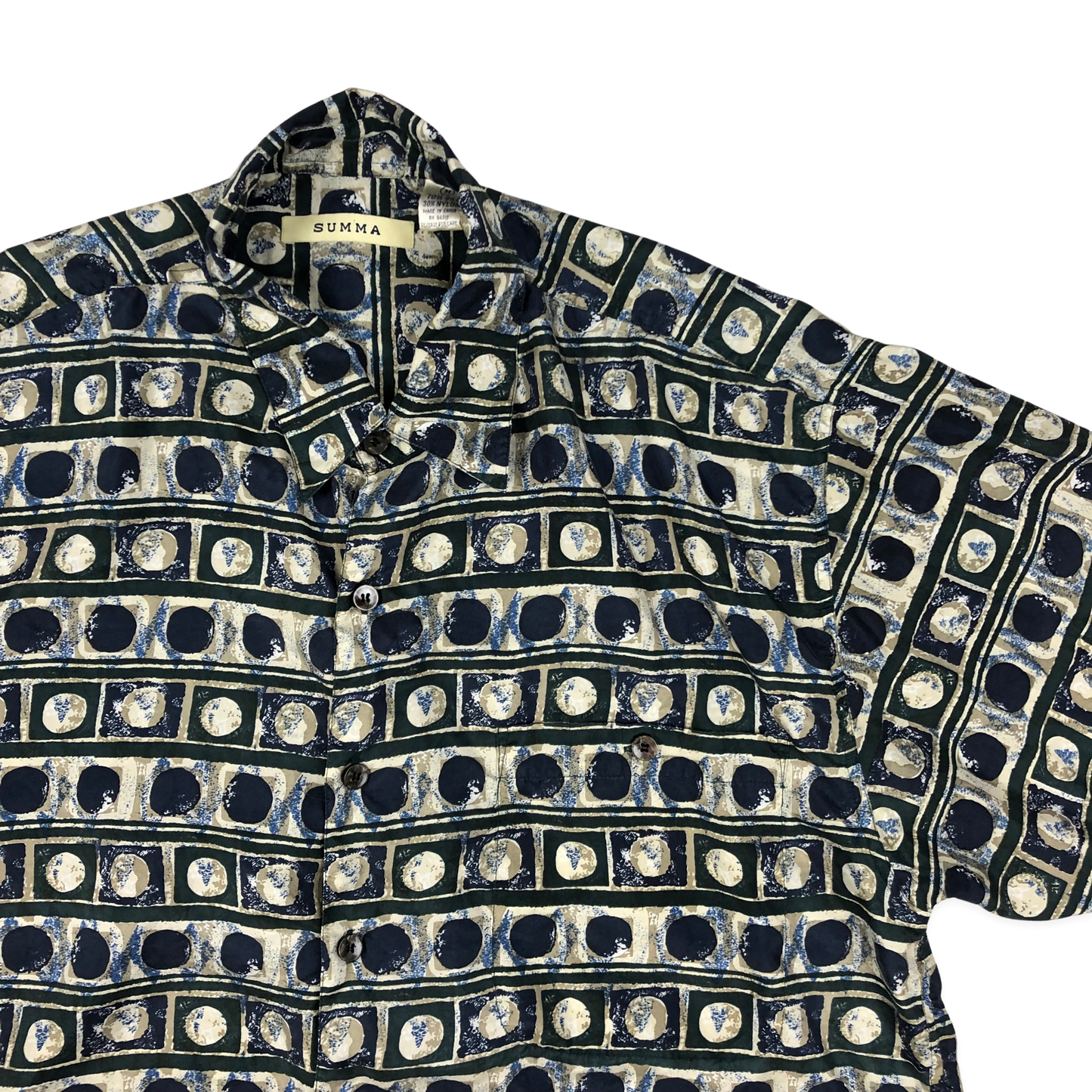 Vintage Abstract Print Blue Shirt L