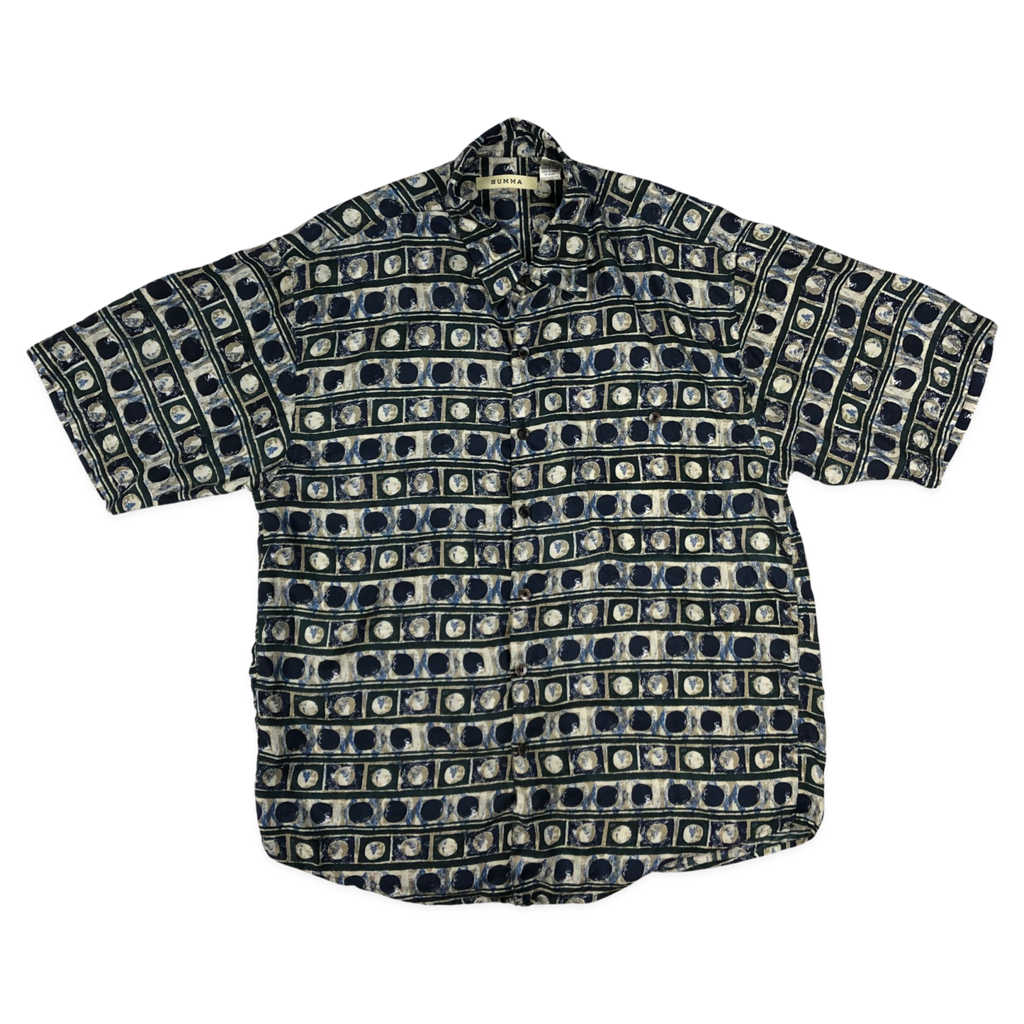 Vintage Abstract Print Blue Shirt L