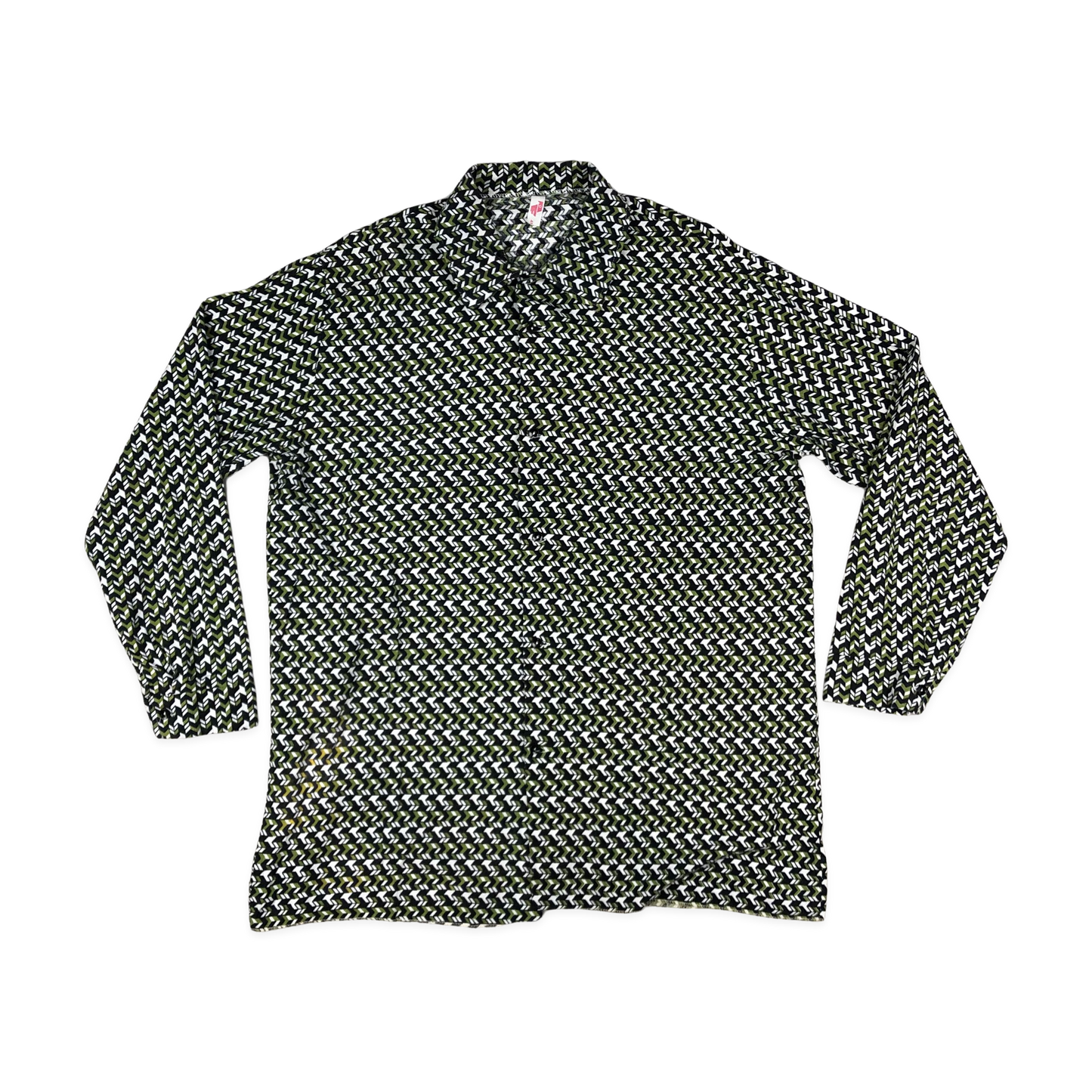 Vintage 70s 80s Green and Black Abstract Print Shirt L