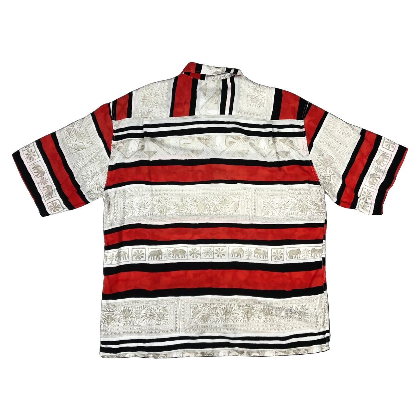 Vintage White, Red, and Black Abstract Print Striped Shirt L