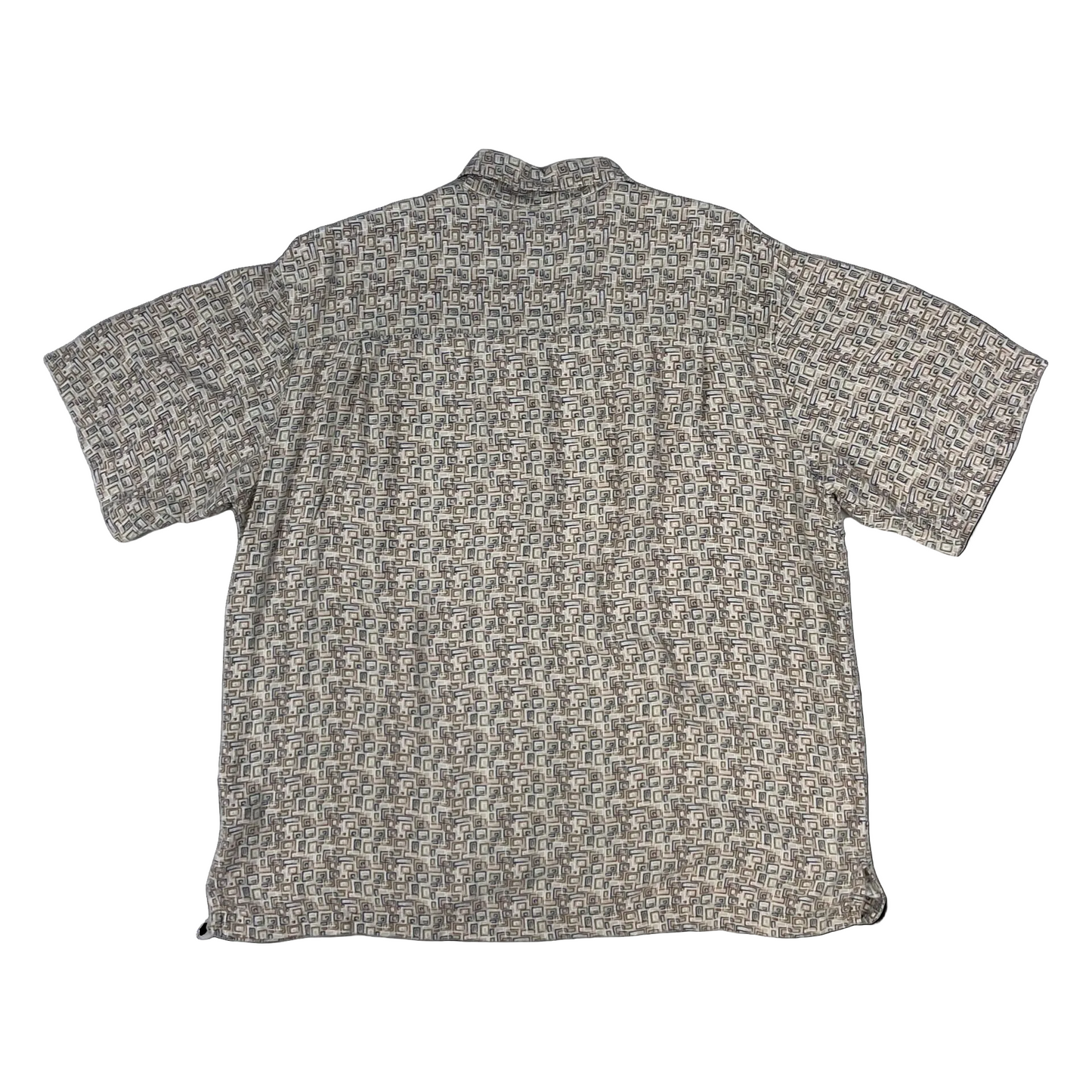 Vintage Y2K Abstract Print Beige Short Sleeve Shirt L