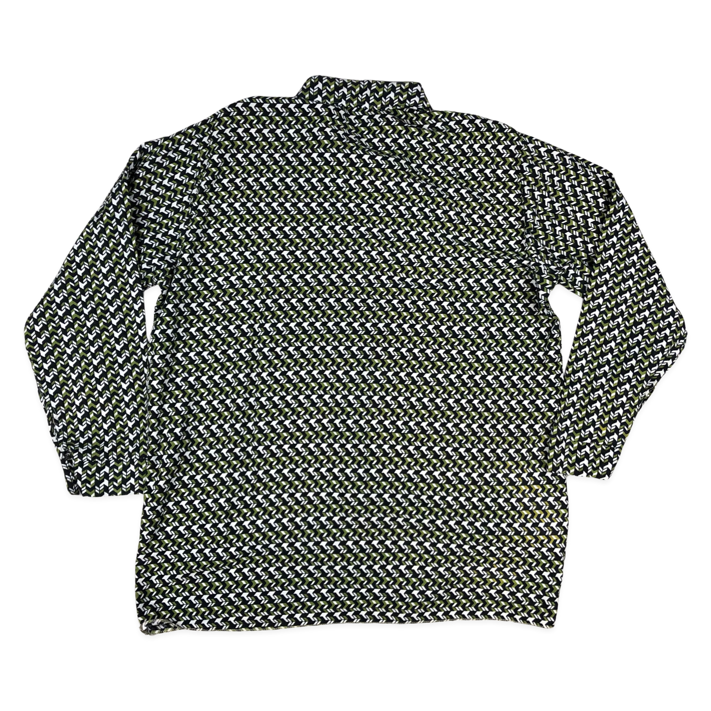 Vintage 70s 80s Green and Black Abstract Print Shirt L