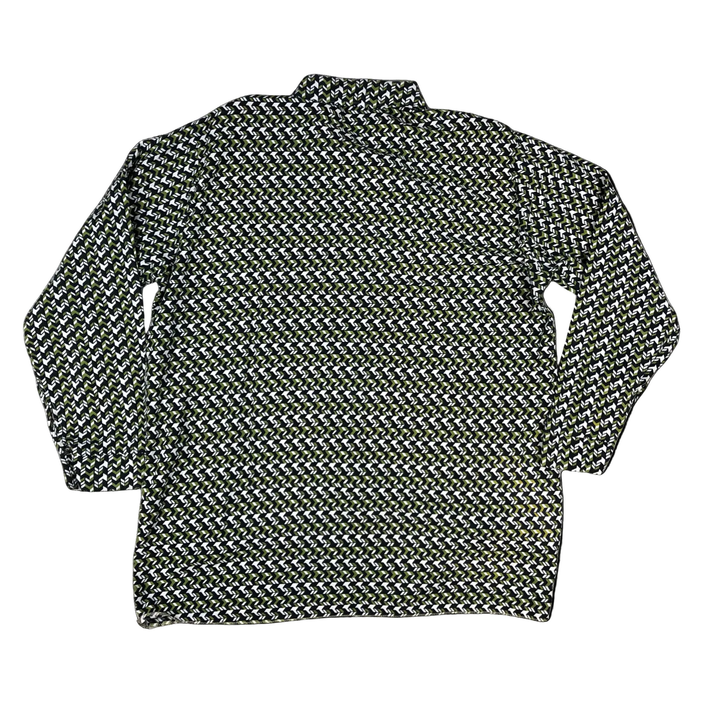 Vintage 70s 80s Green and Black Abstract Print Shirt L