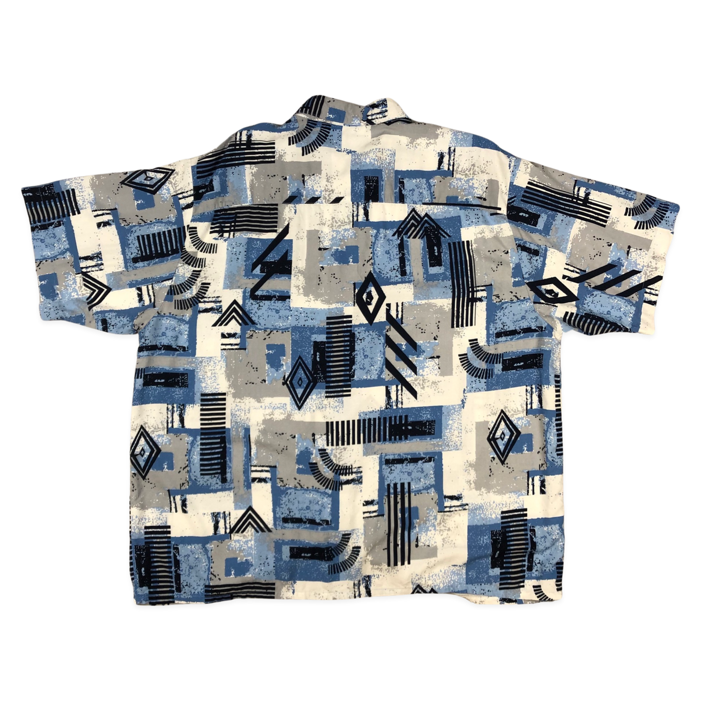 Vintage Abstract Print Blue and White Shirt 3XL