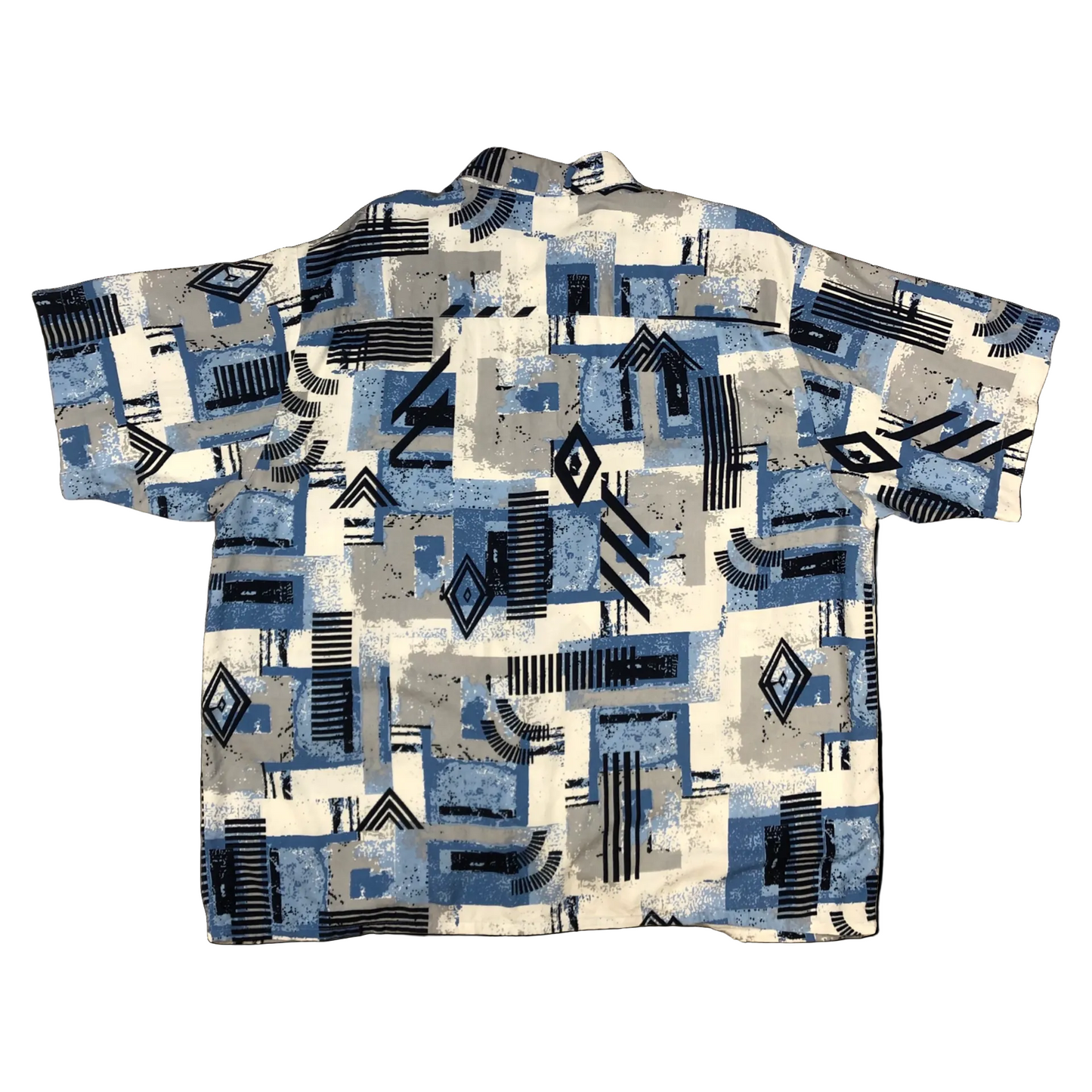 Vintage Abstract Print Blue and White Short Sleeve Shirt Shirt 2XL