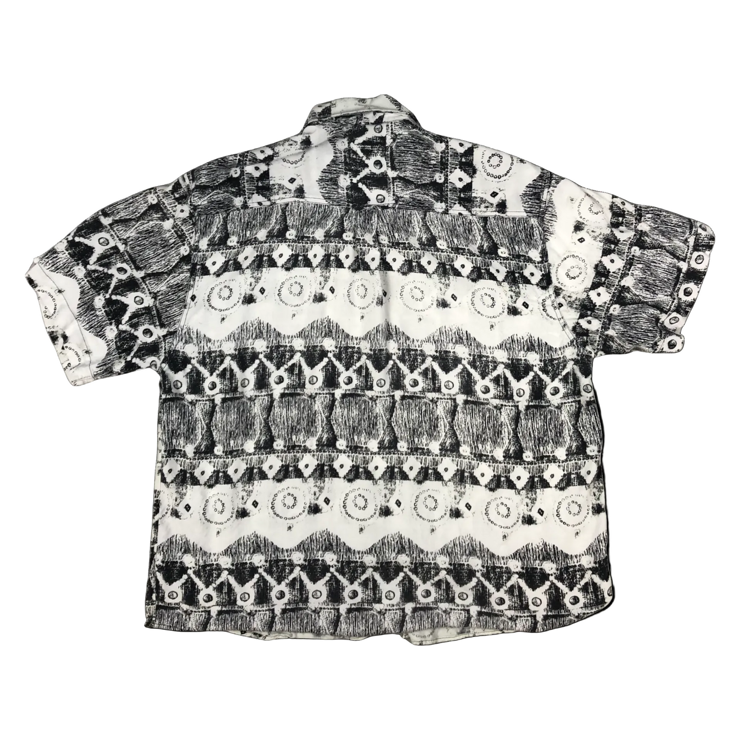 Vintage 90s Black and White Crazy Abstract Print Shirt XL