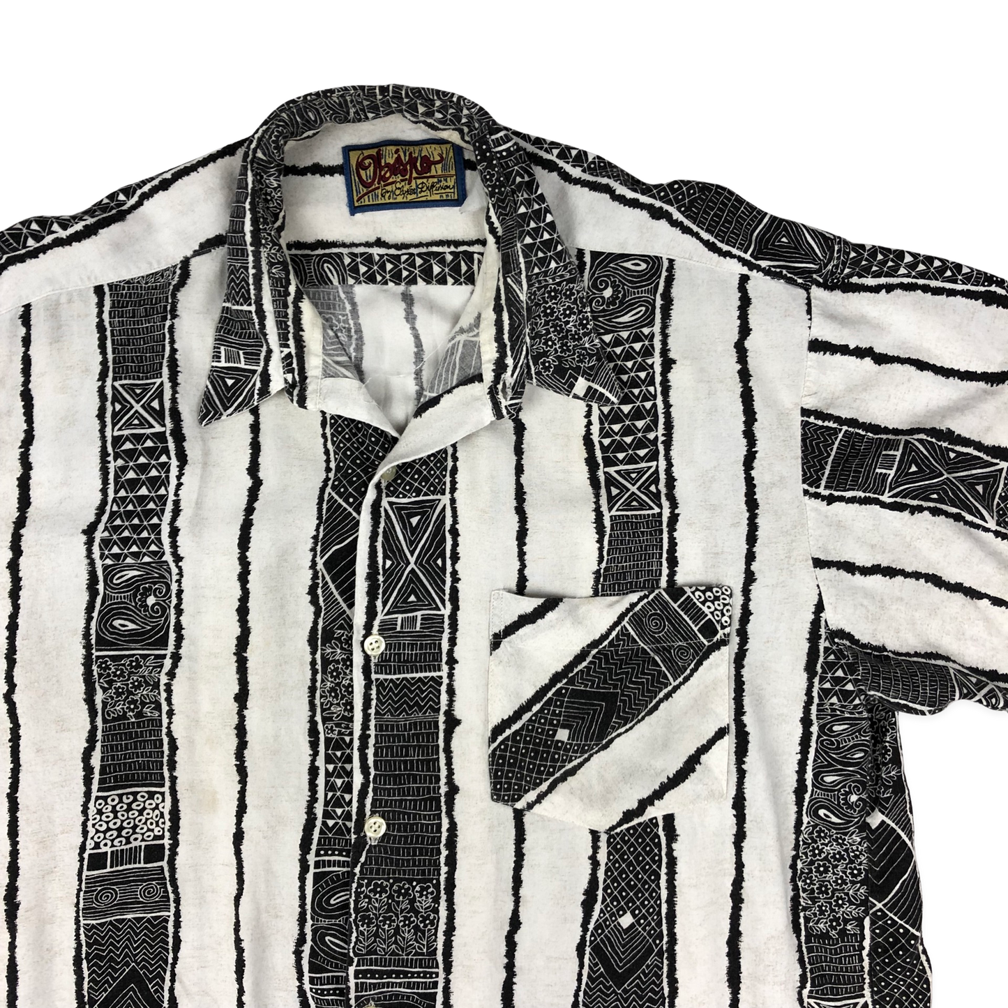 Vintage 80s Abstract Print Striped Black and White Shirt L