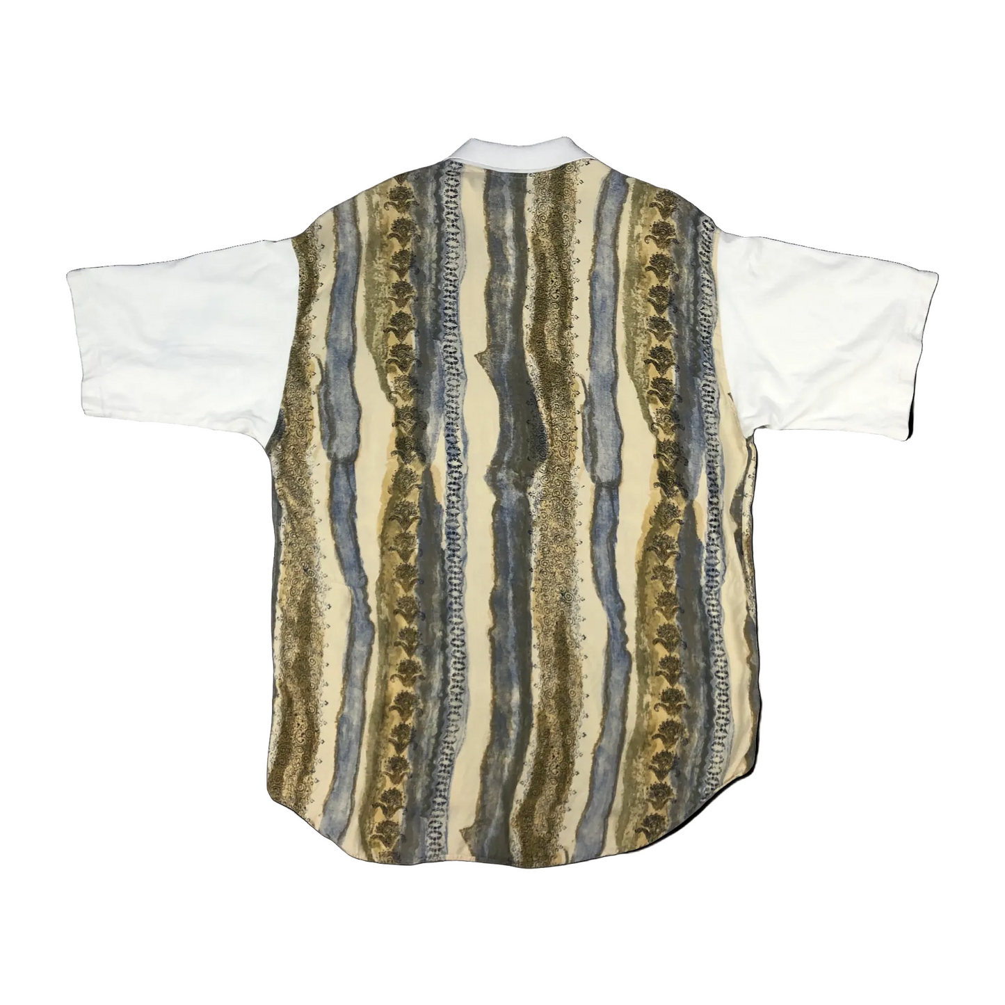 Vintage 80s Abstract Print Stripy Polo Style Shirt XL