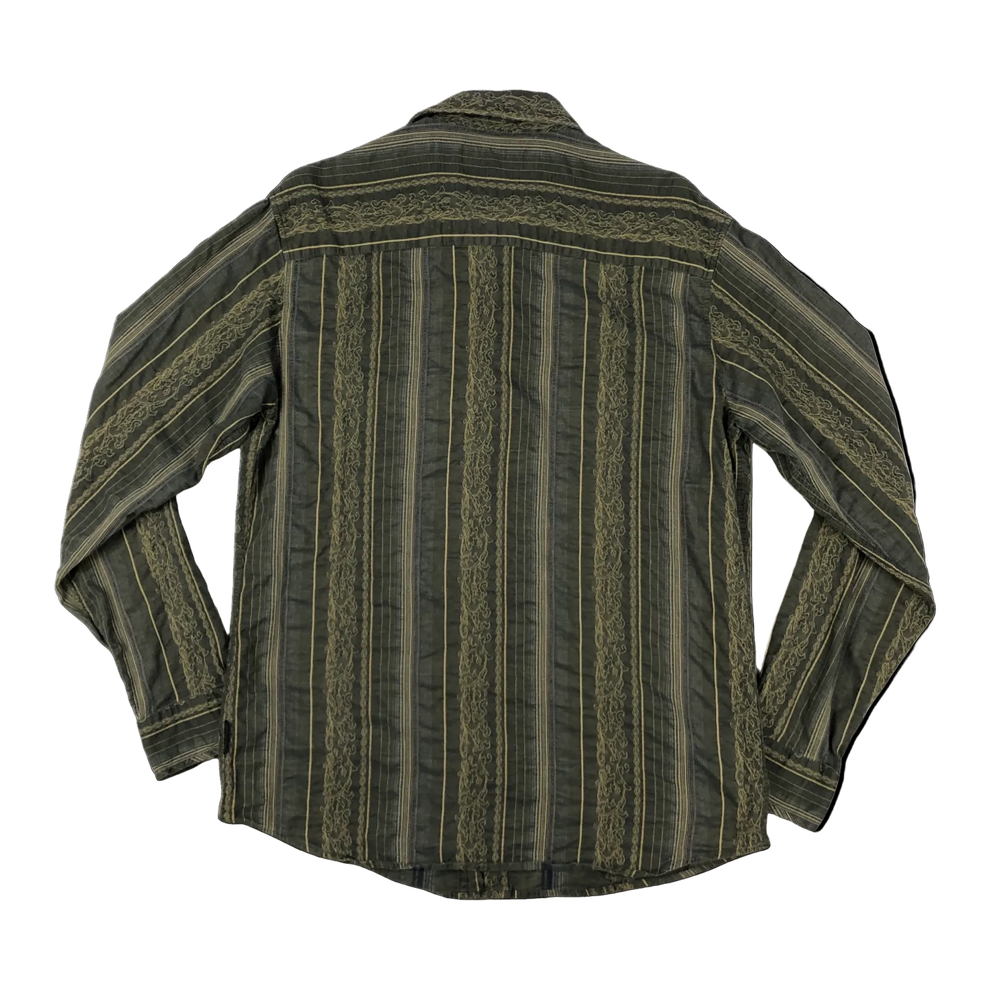 Vintage Y2K Blend Floral Striped Brown Long Sleeved Shirt L