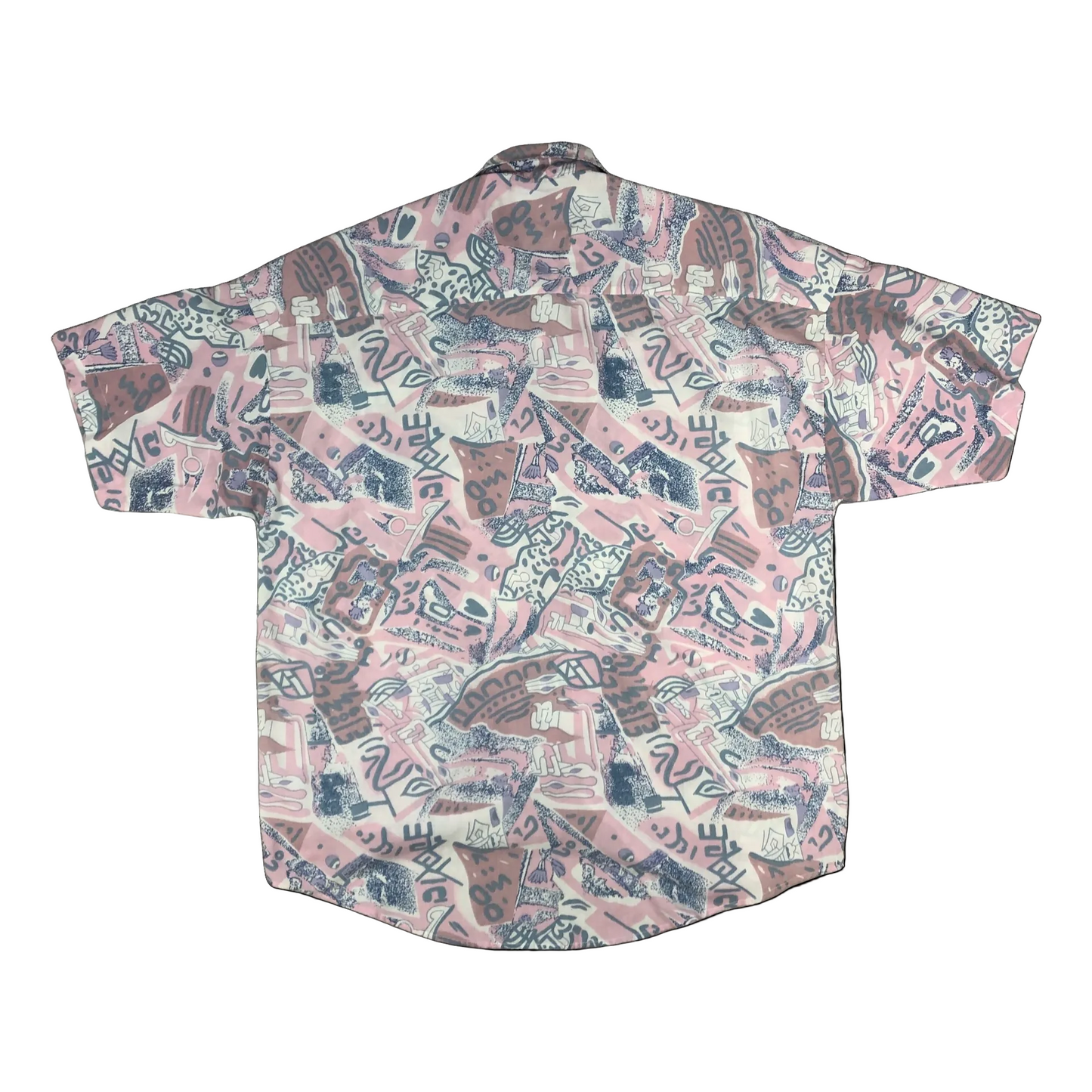 Vintage Abstract Crazy Pattern Print Pink Short Sleeve Shirt L