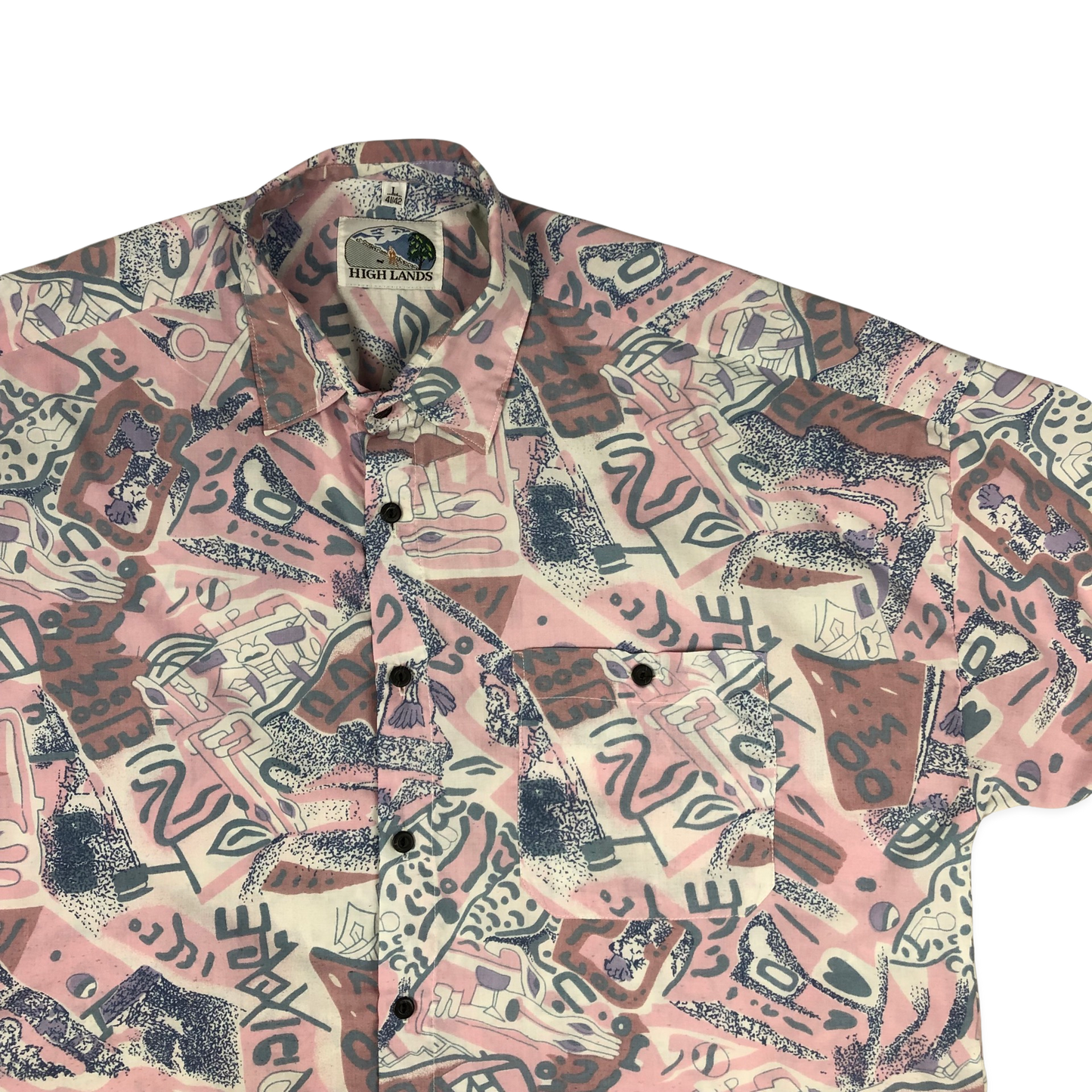 Vintage Abstract Print Pink Shirt XL