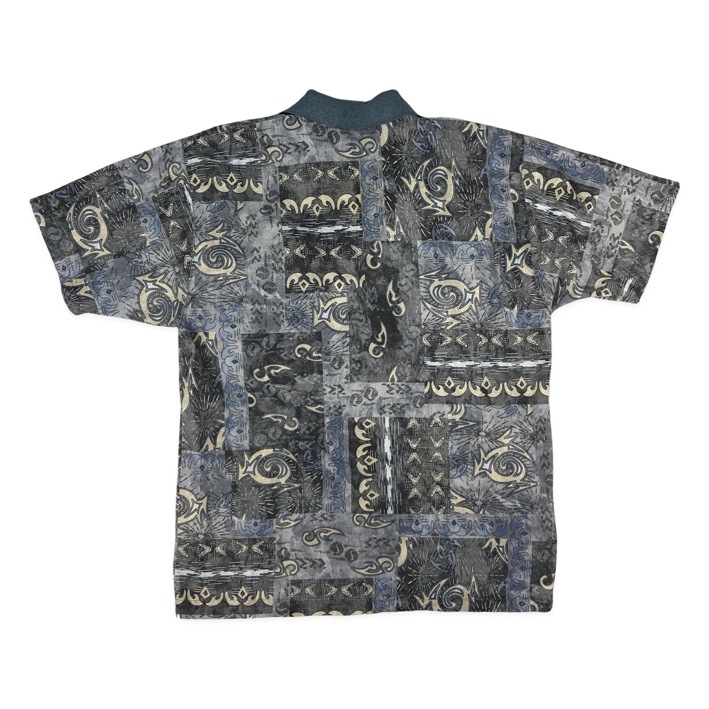 Vintage 80s Blue Crazy Pattern Print Polo Shirt S-L