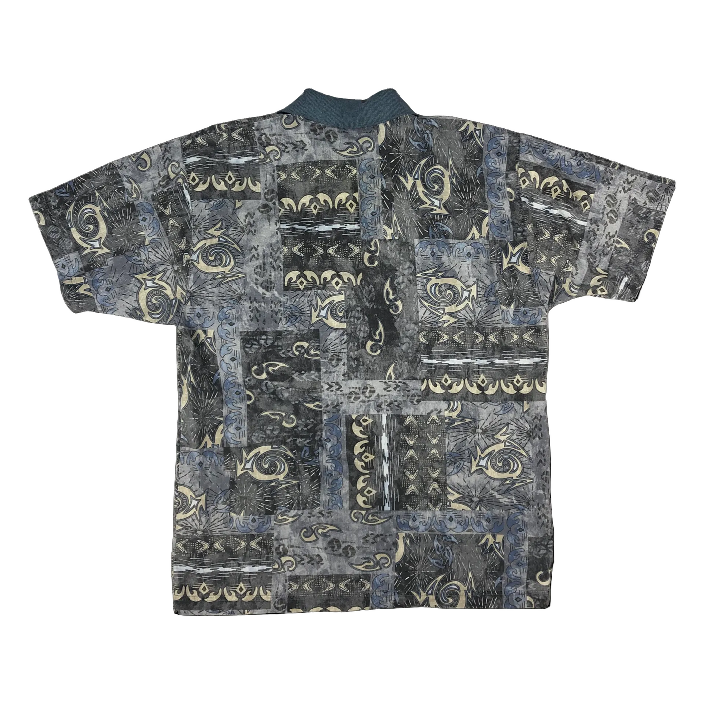 Vintage 80s Blue Crazy Pattern Print Polo Shirt S