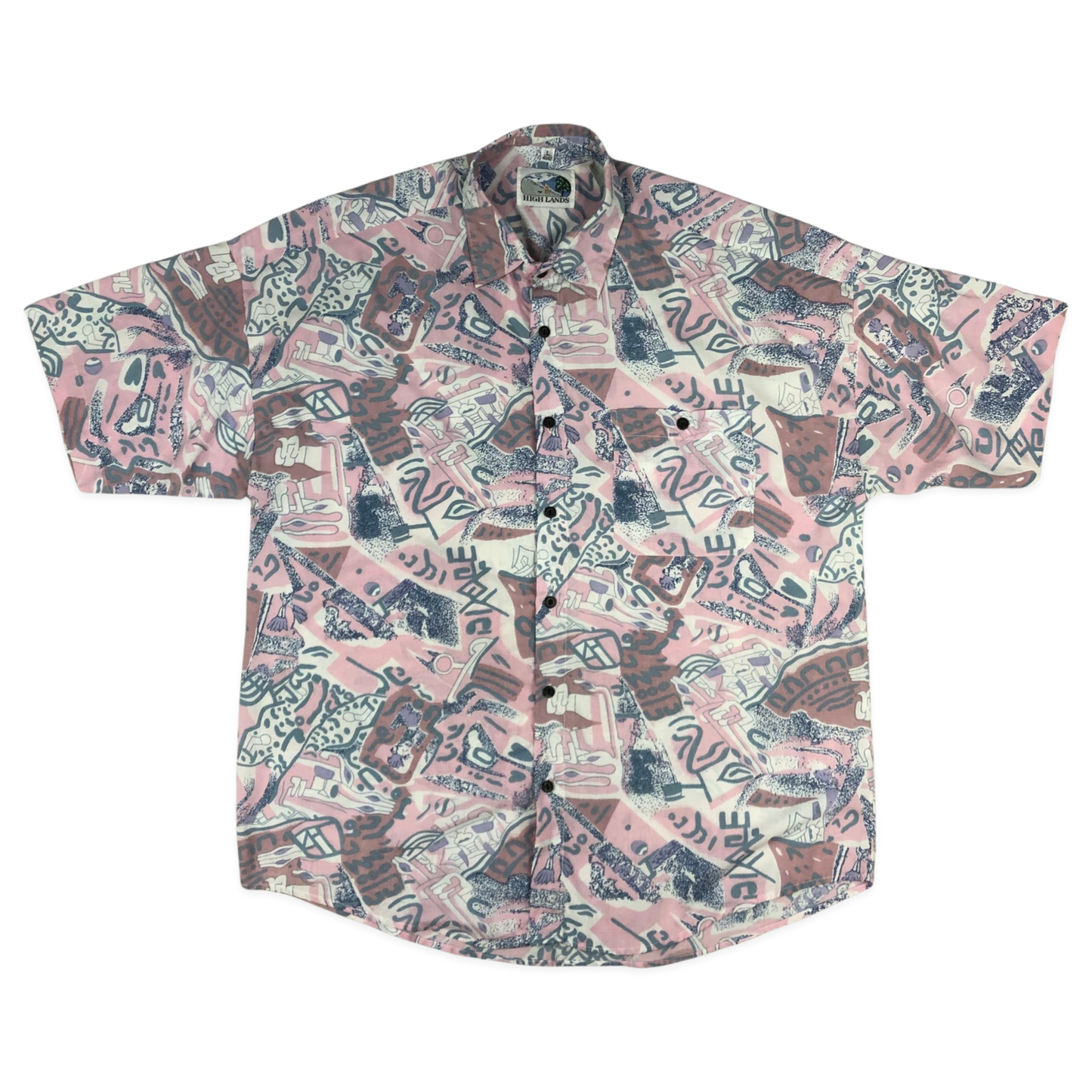 Vintage Abstract Print Pink Shirt XL