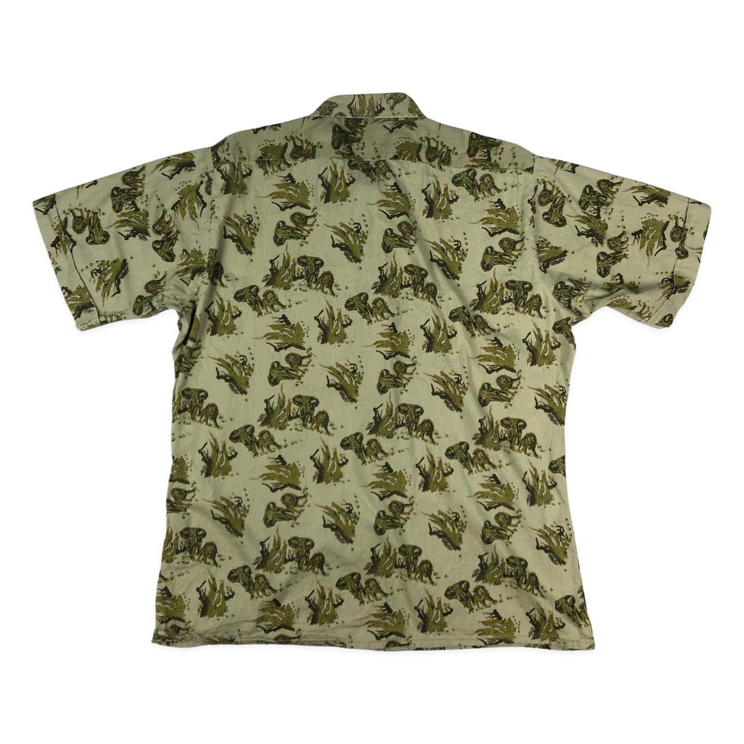 Vintage Safari Print Lions Elephants Khaki Printed Shirt XL