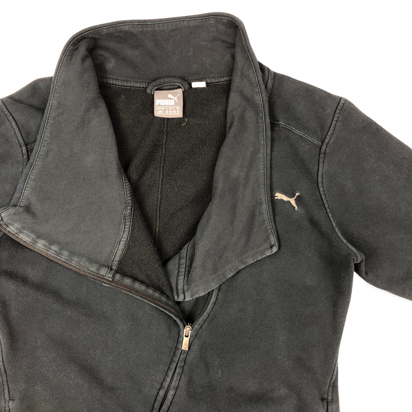 Black Puma Asymmetrical Zip up Sweater Track Jacket 10 12