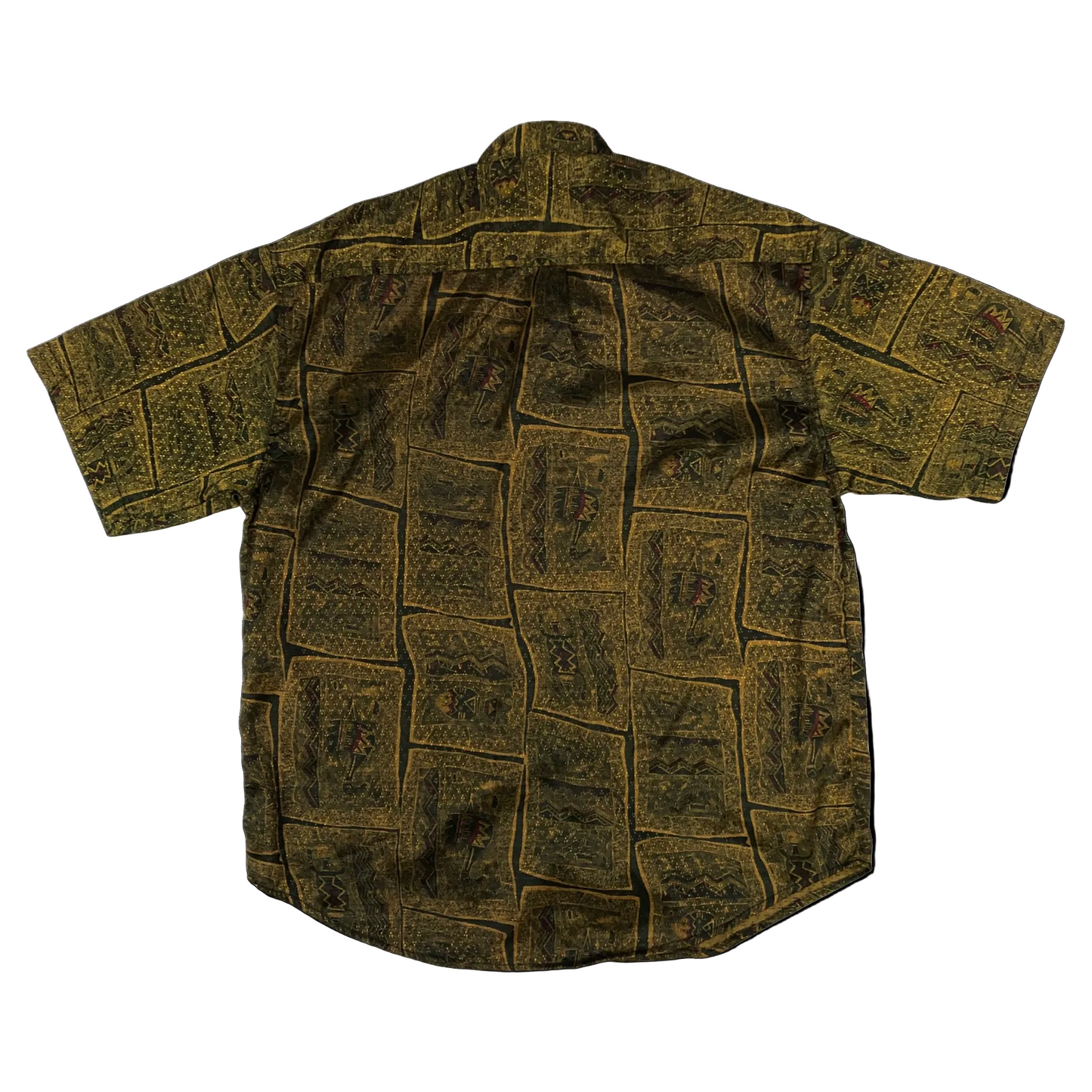 Vintage Classic Crazy Pattern Print Gold and Brown Shirt L