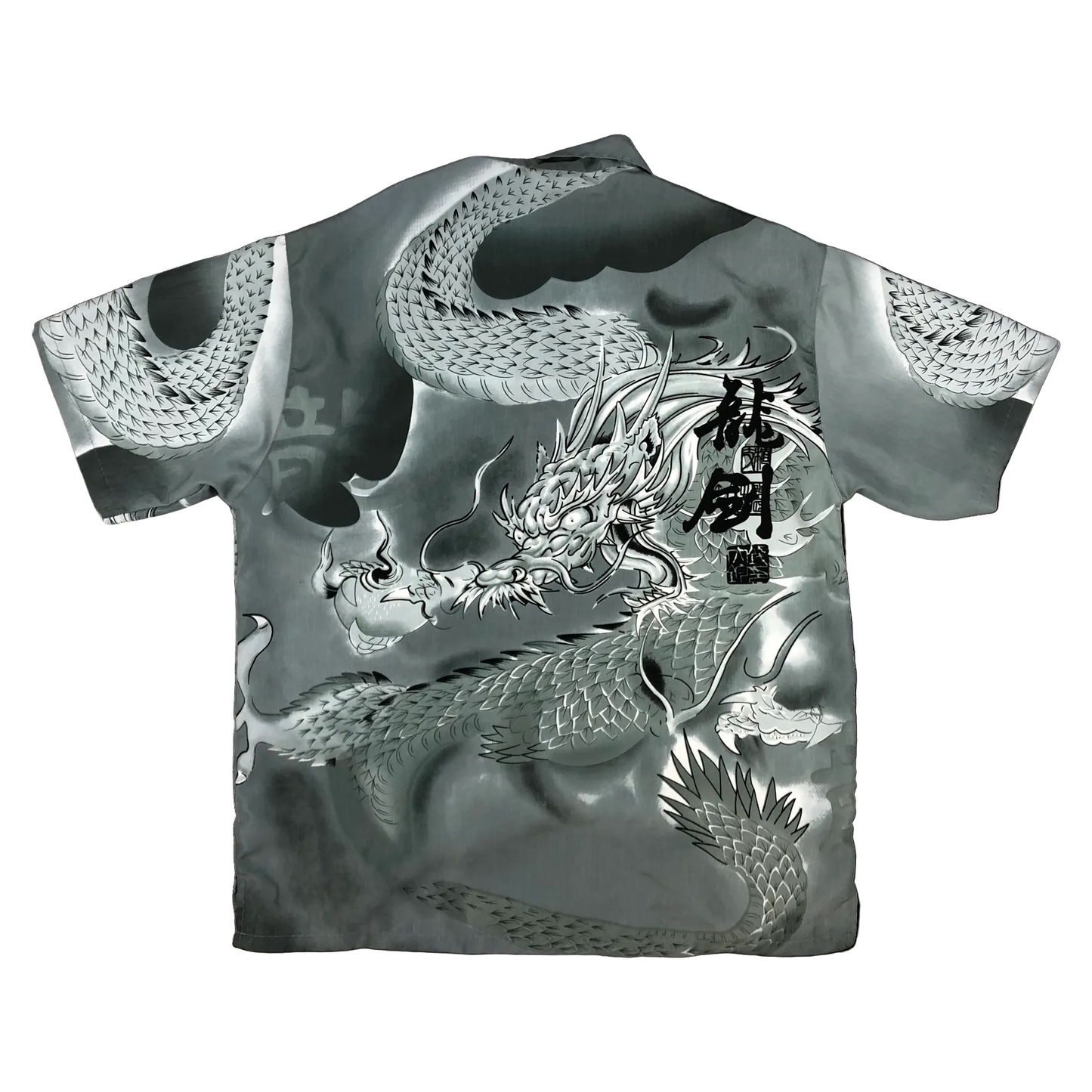 Vintage Y2K Grey Dragon Print Short Sleeve Shirt XL