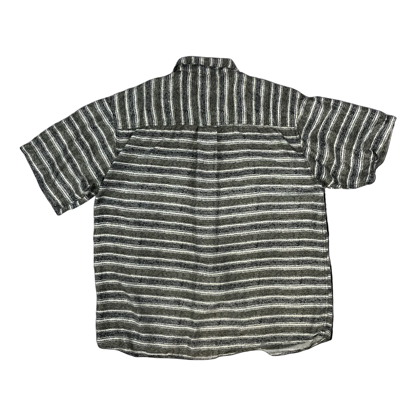 Vintage Abstract Stripy Grey Softy Silk Short Sleeve Shirt L