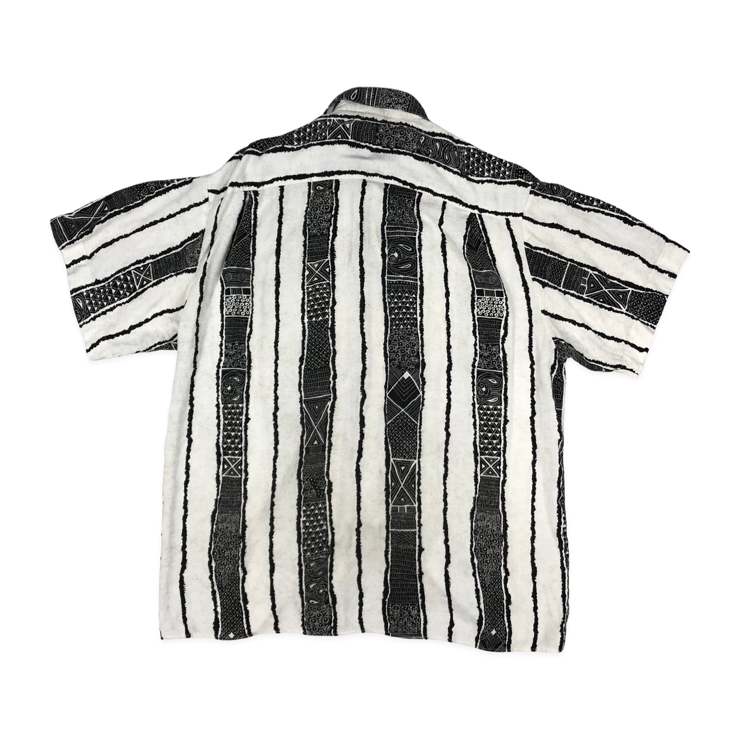 Vintage 80s Abstract Print Striped Black and White Shirt L