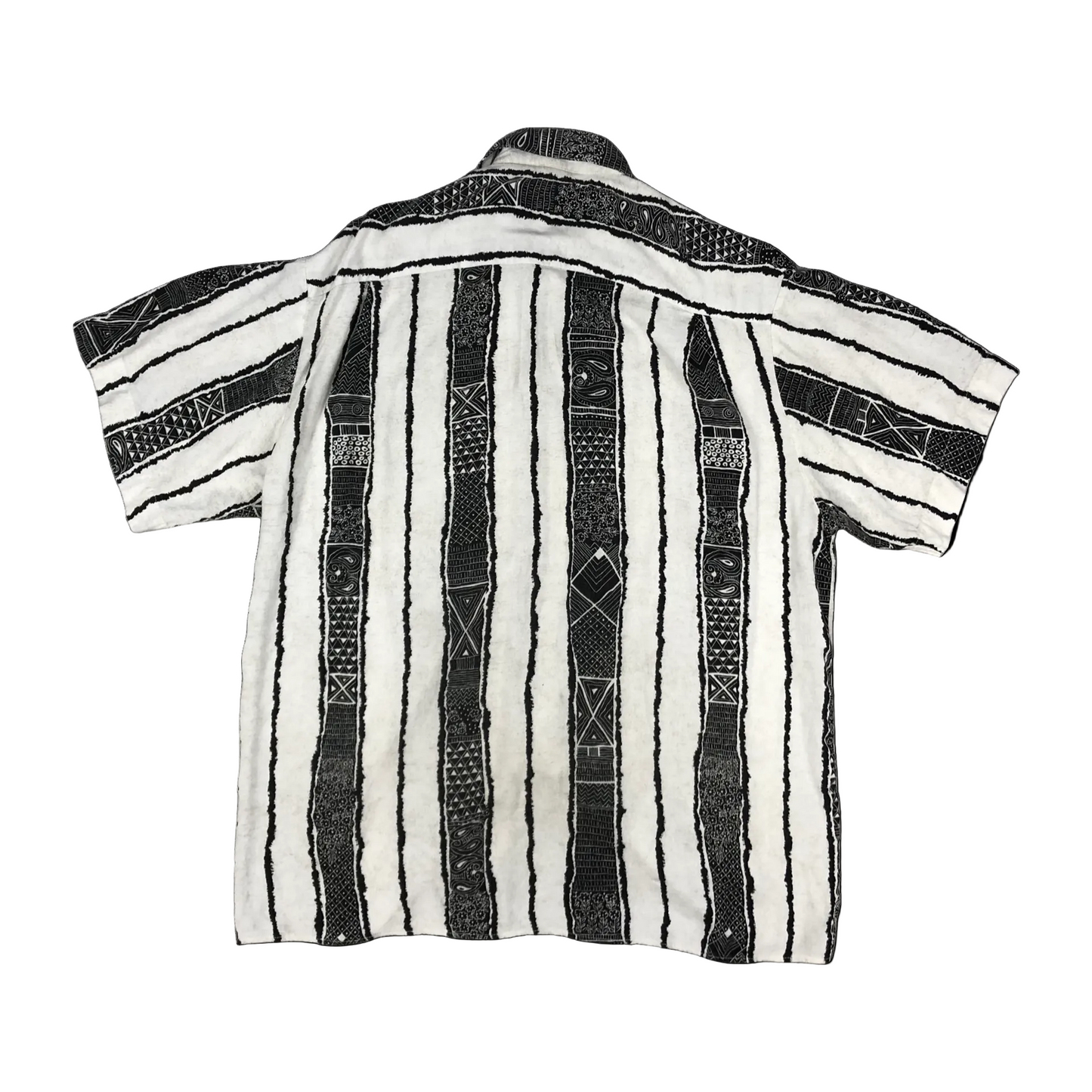 Vintage 80s Abstract Print Striped Black and White Shirt L