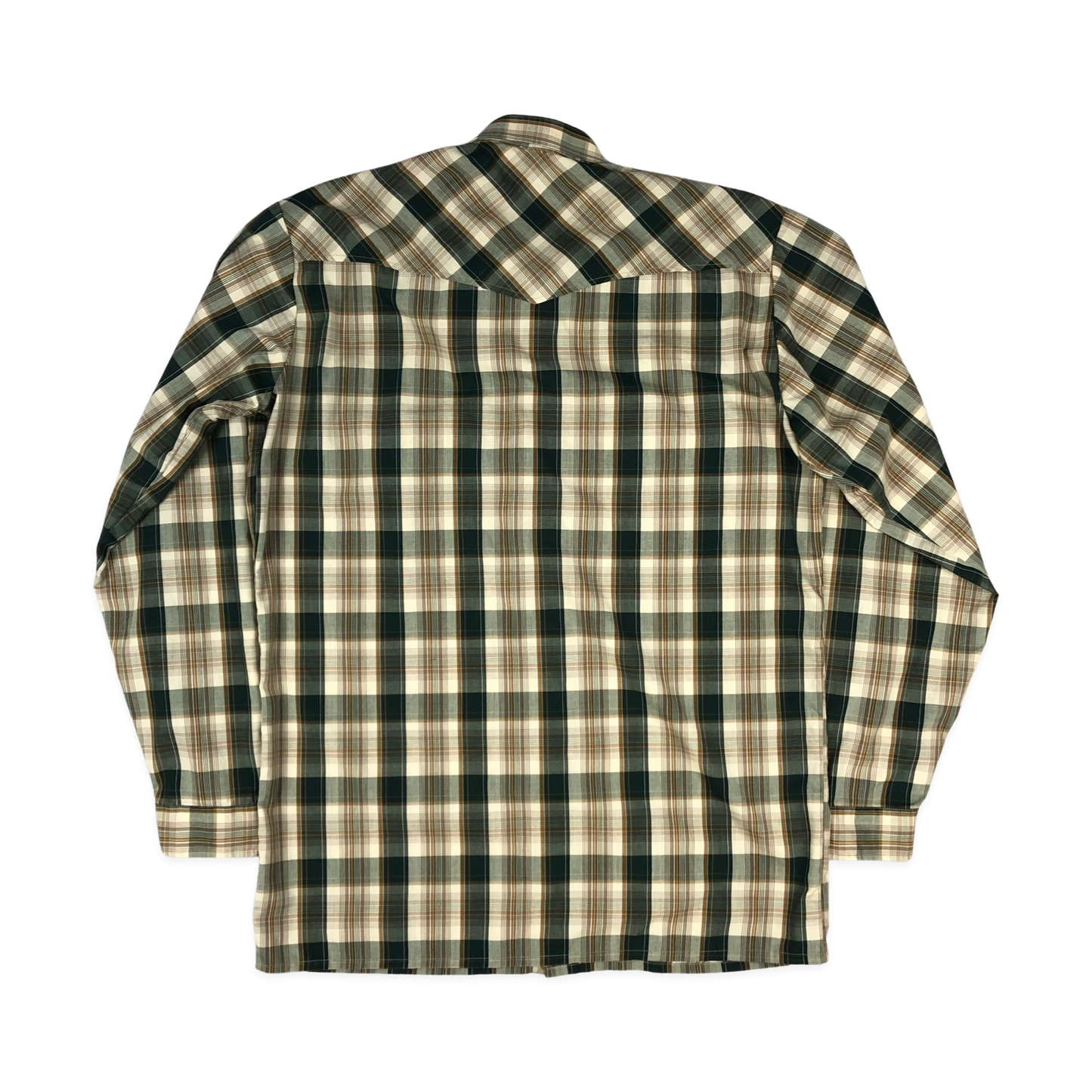 Vintage Western Style Beige and Green Plaid Shirt Shirt L