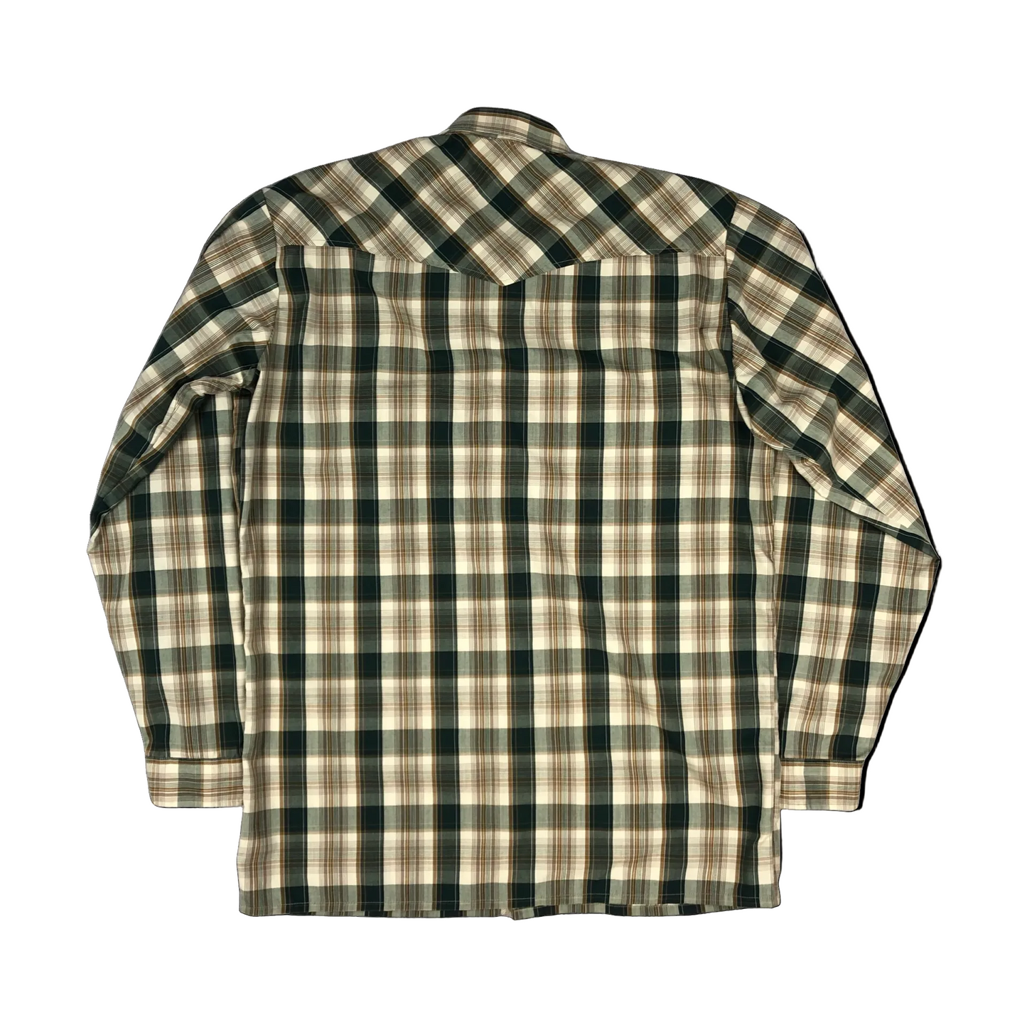 Vintage Western Style Beige and Green Plaid Shirt Shirt L