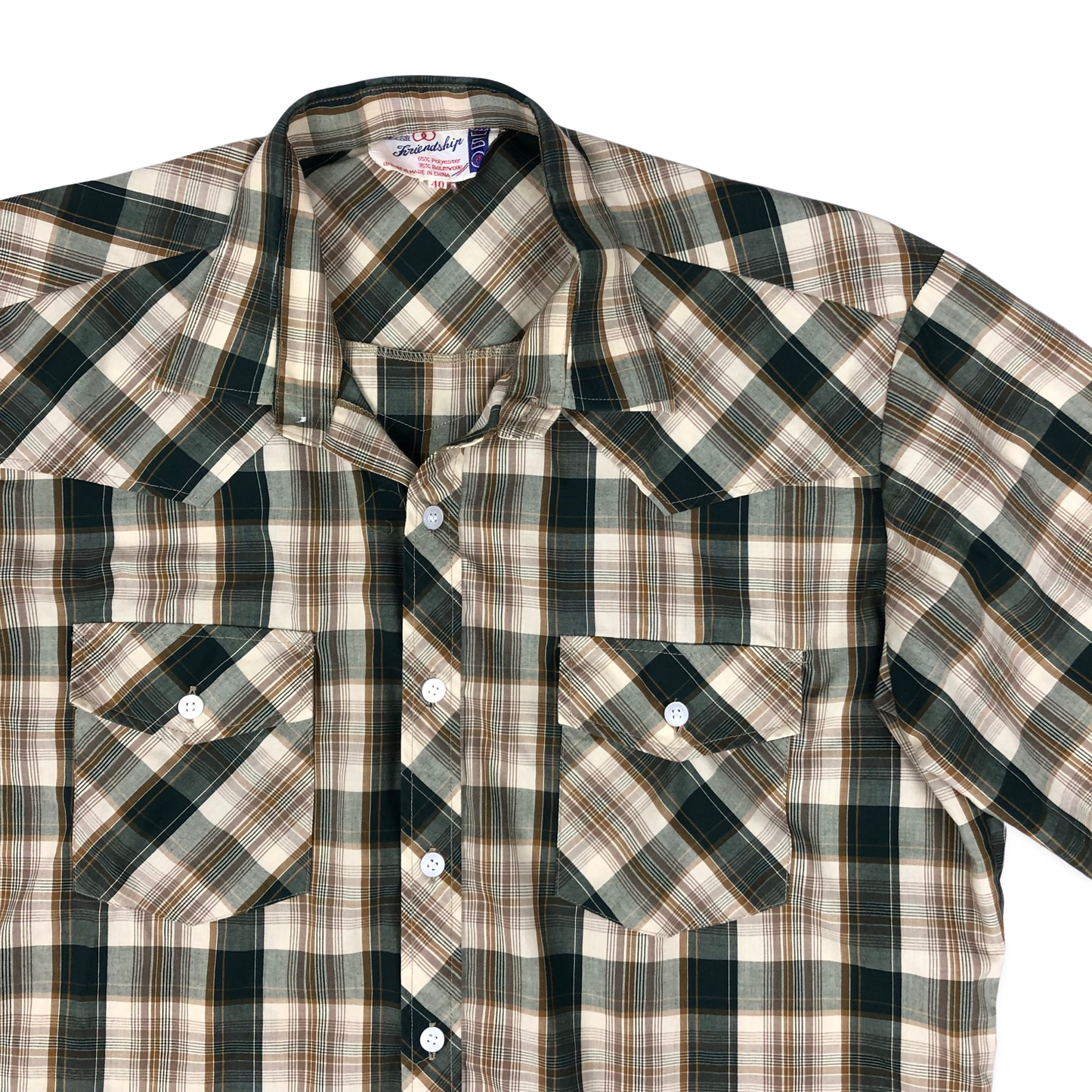 Vintage Western Style Beige and Green Plaid Shirt Shirt L
