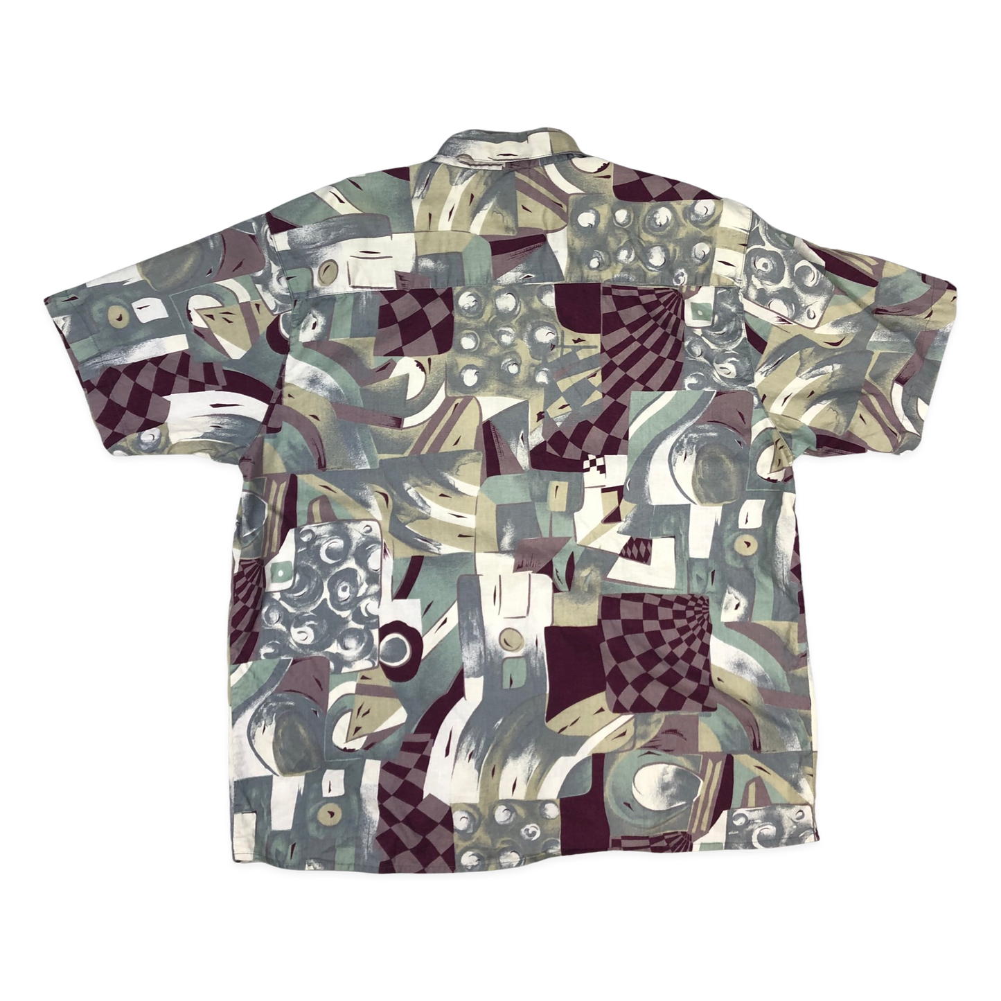 Vintage 80s Crazy Pattern print Red, Grey, and White Shirt XL