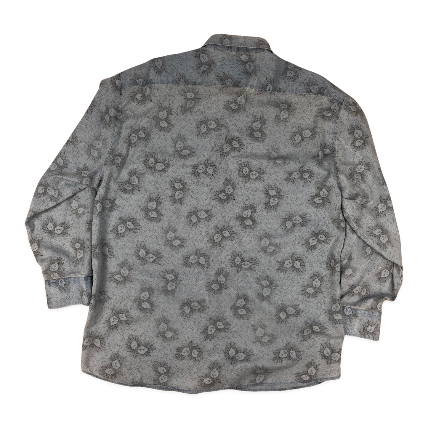 Vintage 80s Leaf Print Blue Shirt L
