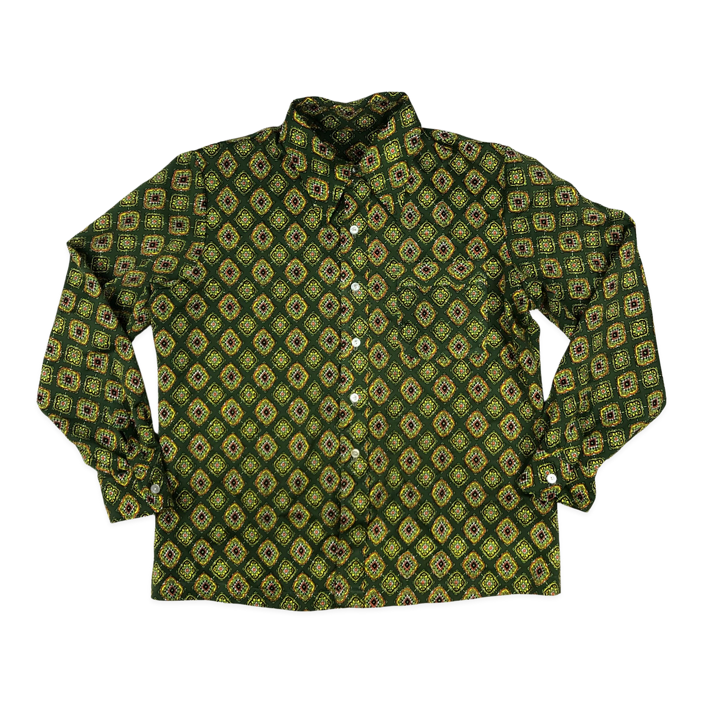 Vintage 70s Green Abstract Print Shirt L