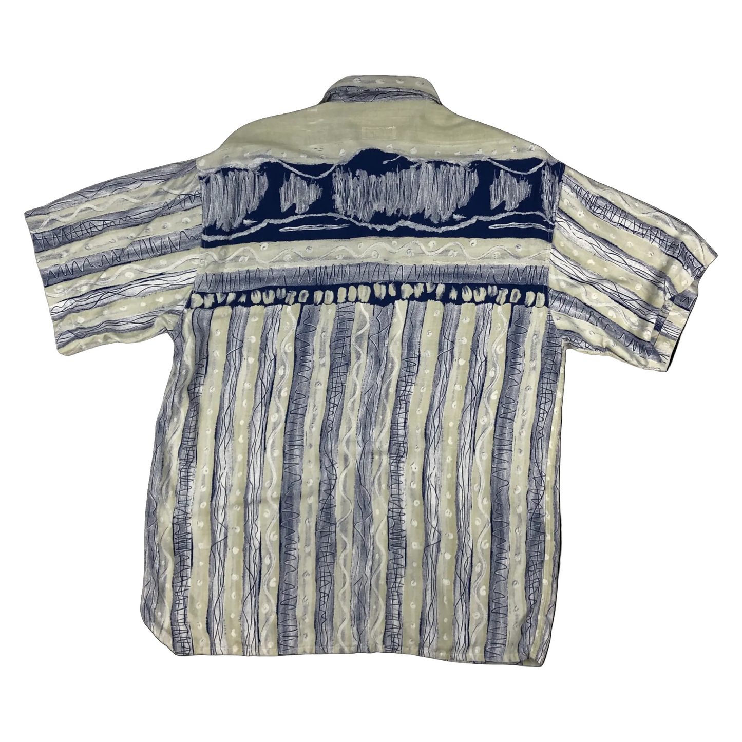 Vintage 80s Blue and White Abstract Print Short Sleeve Shirt M