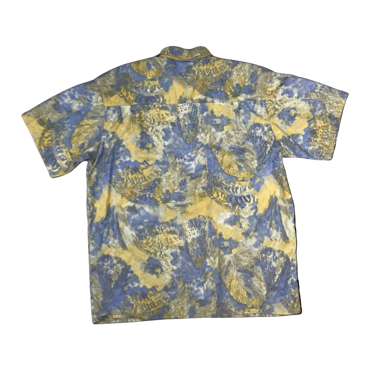 Vintage 80s Abstract Crazy Print Blue and Yellow Short Sleeve Shirt L
