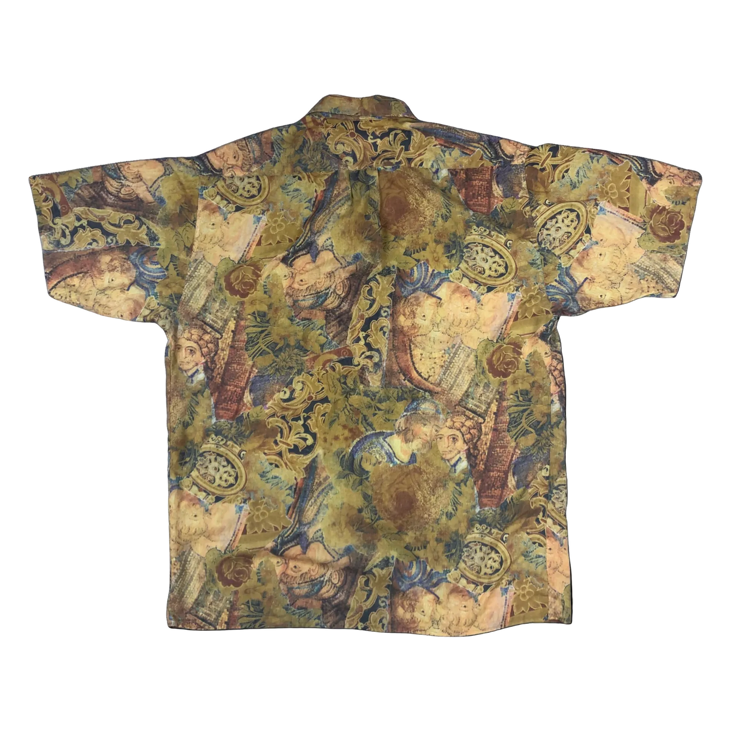 Vintage 80s Abstract Print Orange Short Sleeve Shirt L