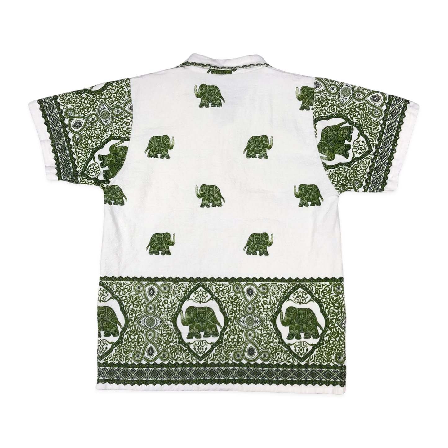 Vintage Green and White Elephant Print Polo Shirt S