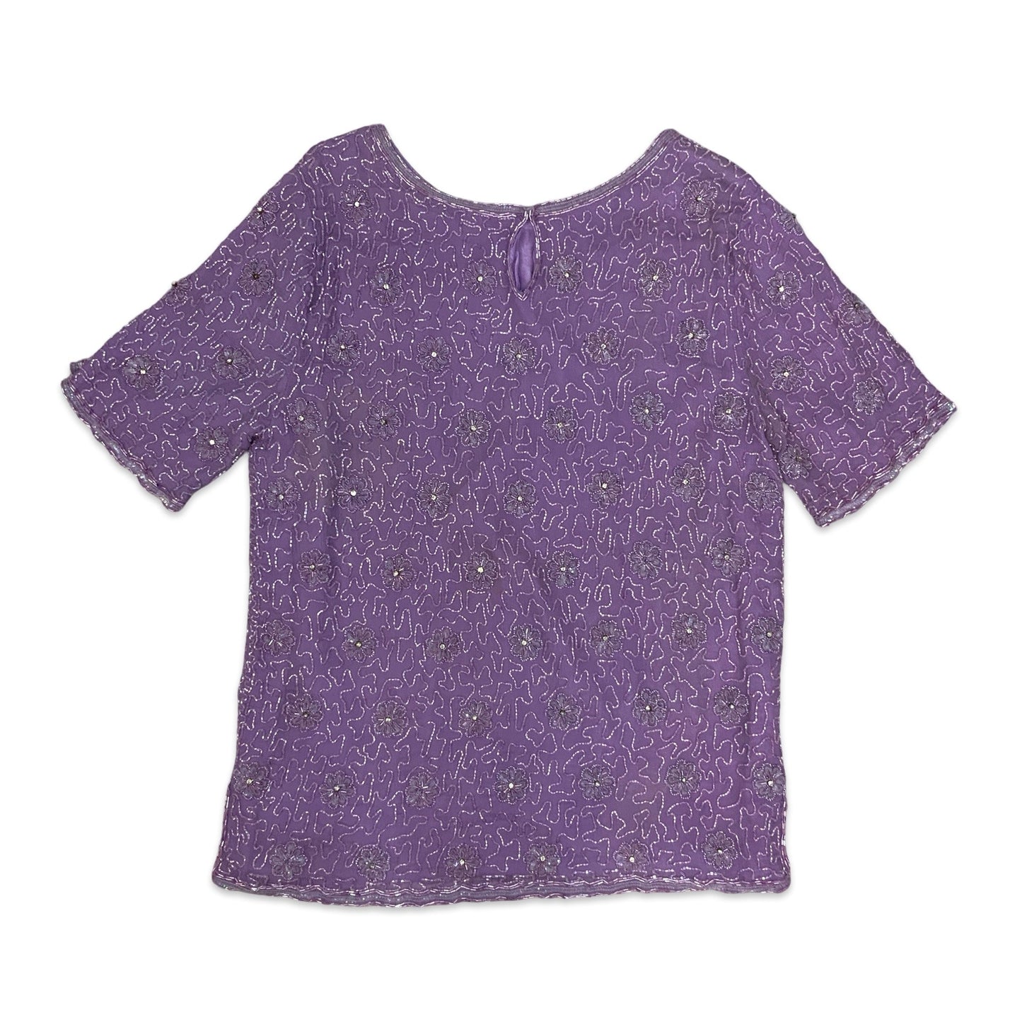 80s Lilac Floral Beaded Blouse 16