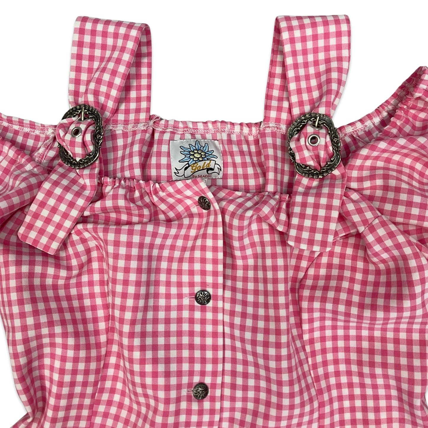 80s Pink & White Checkered Gingham Milkmaid Top