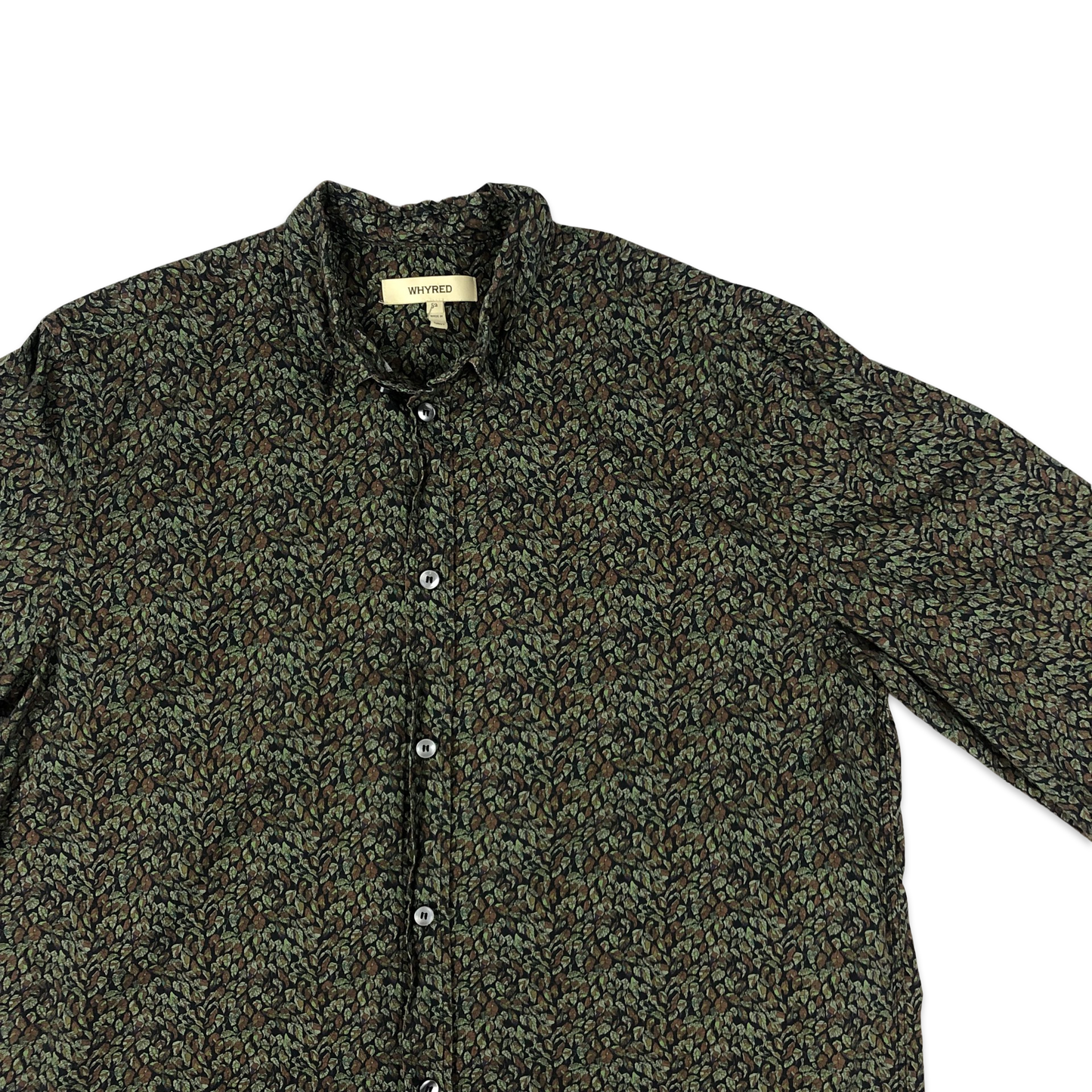 Vintage Leaf Print Black and Green Shirt L