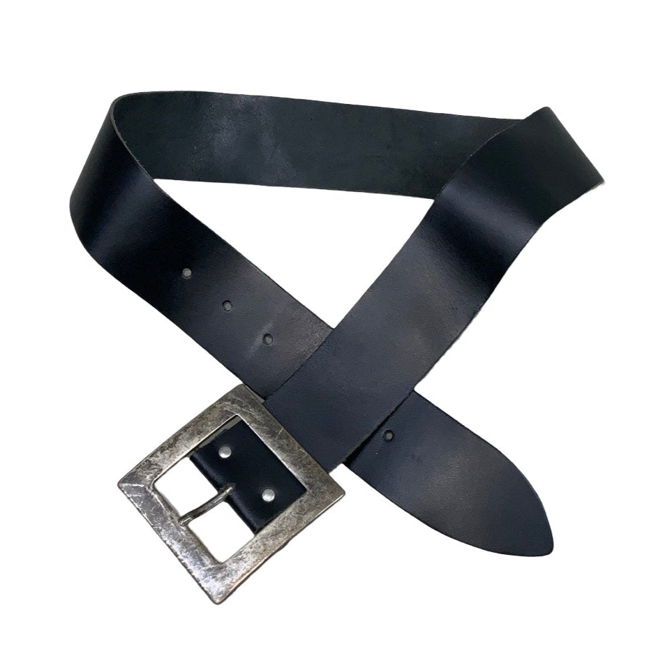 Vintage 90s 00s Black Leather Square Buckle Belt