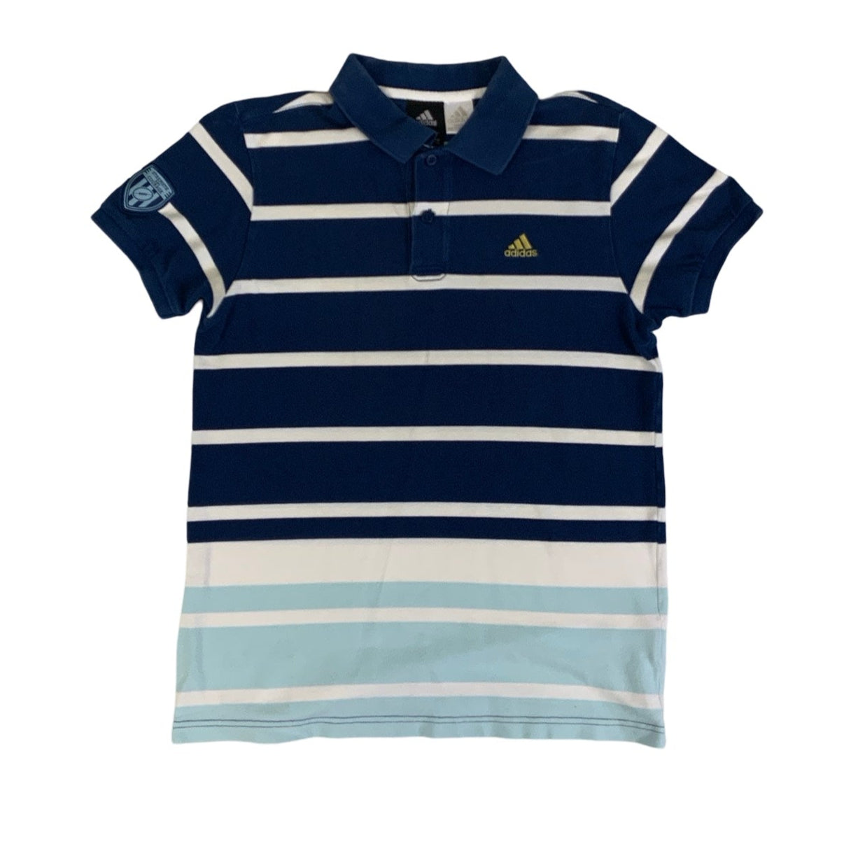 Vintage 90s RARE SAMPLE Adidas Blue White Stipe Rugby Polo T-Shirt S