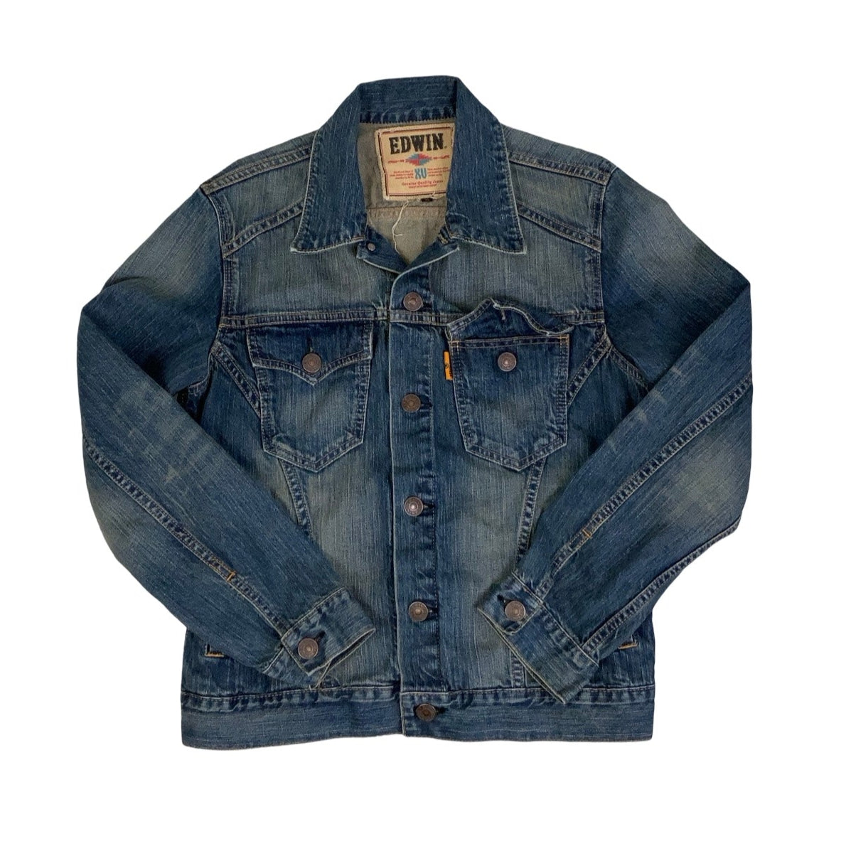 Vintage 90s ‘Edwin’ Blue Distressed Trucker Denim Jacket M